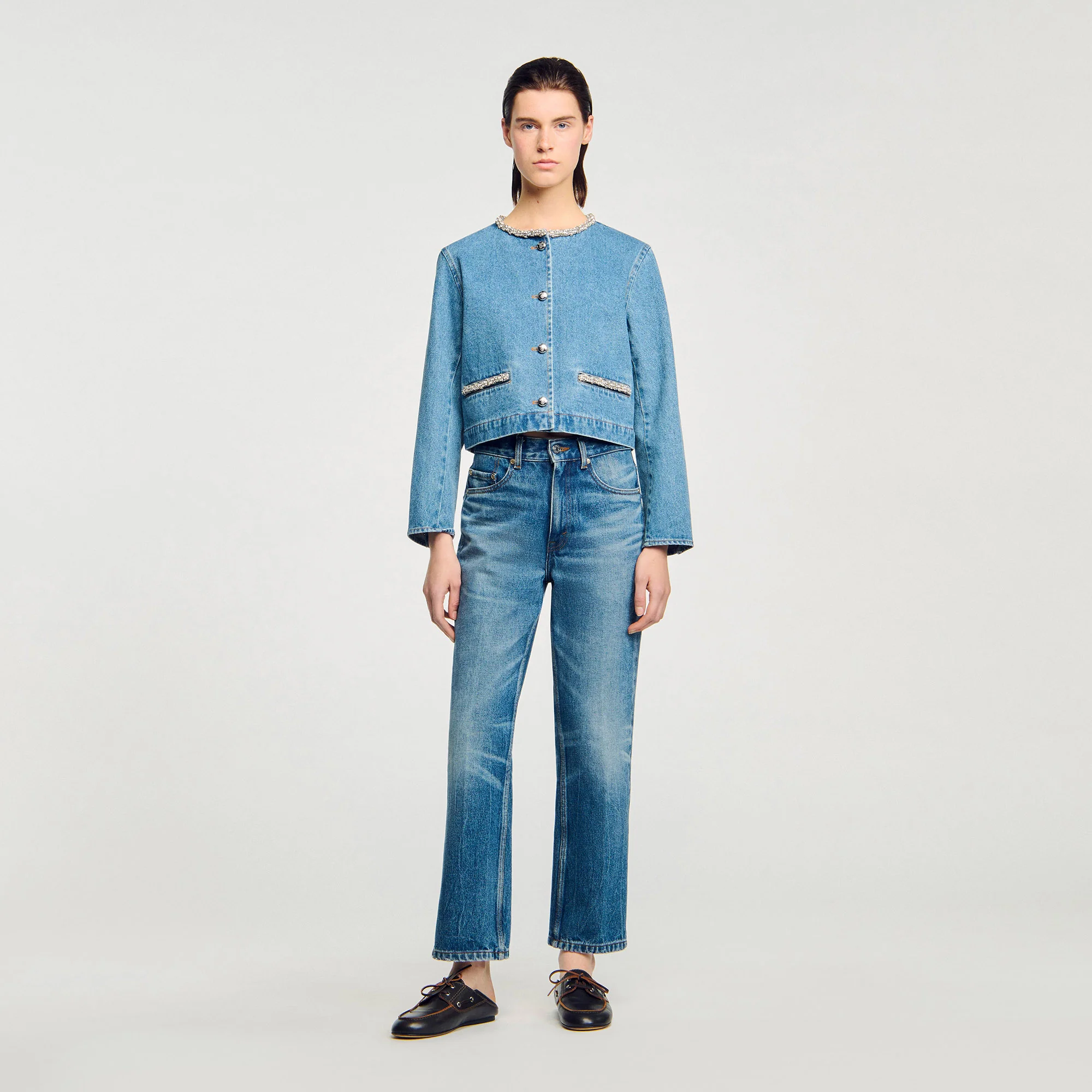 Erzelia Rhinestone Denim Jacket Blue Jean