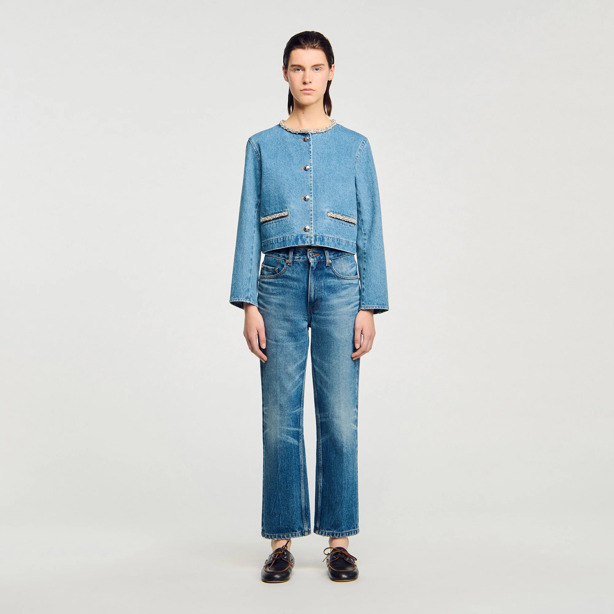 Erzelia Rhinestone Denim Jacket Blue Jean - Image 2