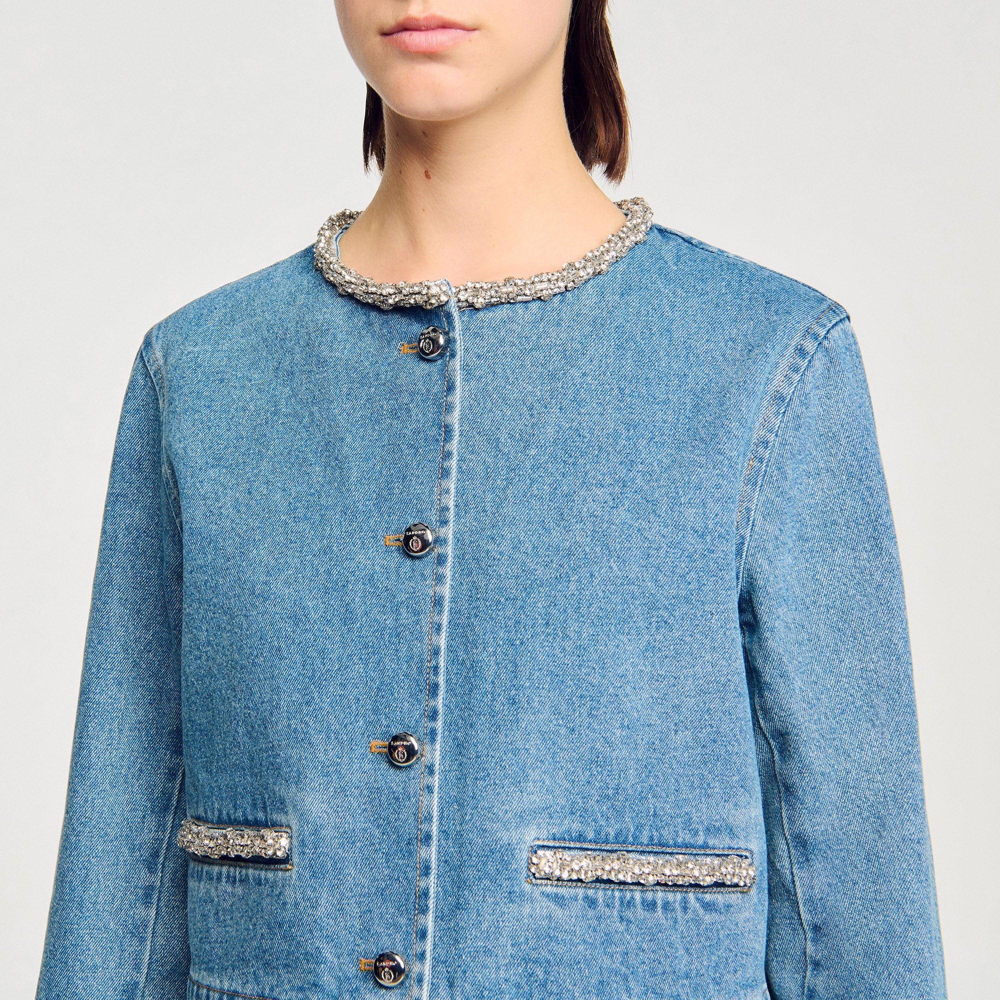 Erzelia Rhinestone Denim Jacket Blue Jean - Image 3