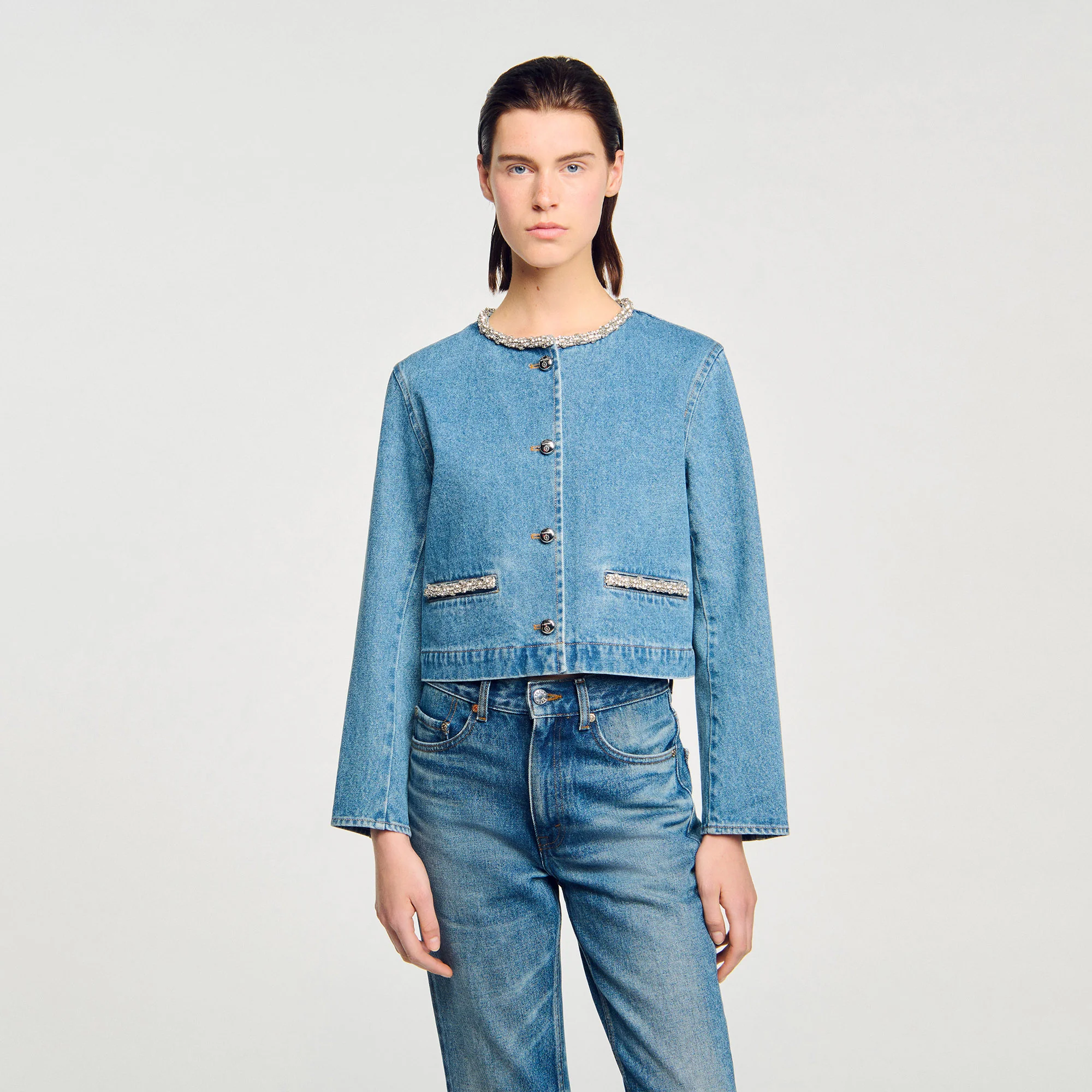 Erzelia Rhinestone Denim Jacket Blue Jean - Image 4