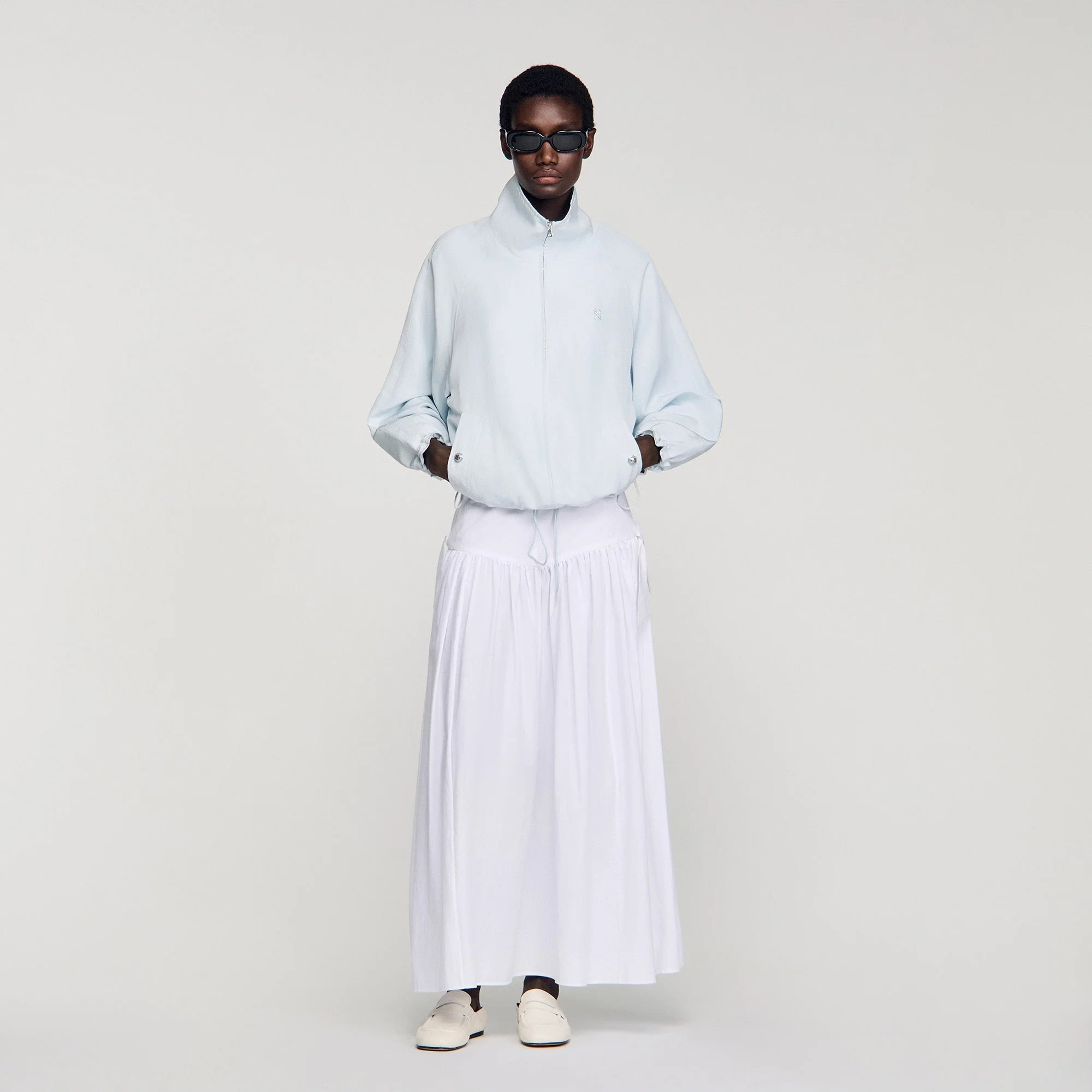 Jayn Embroidered Collar Oversized Jacket Sky Blue - Image 2