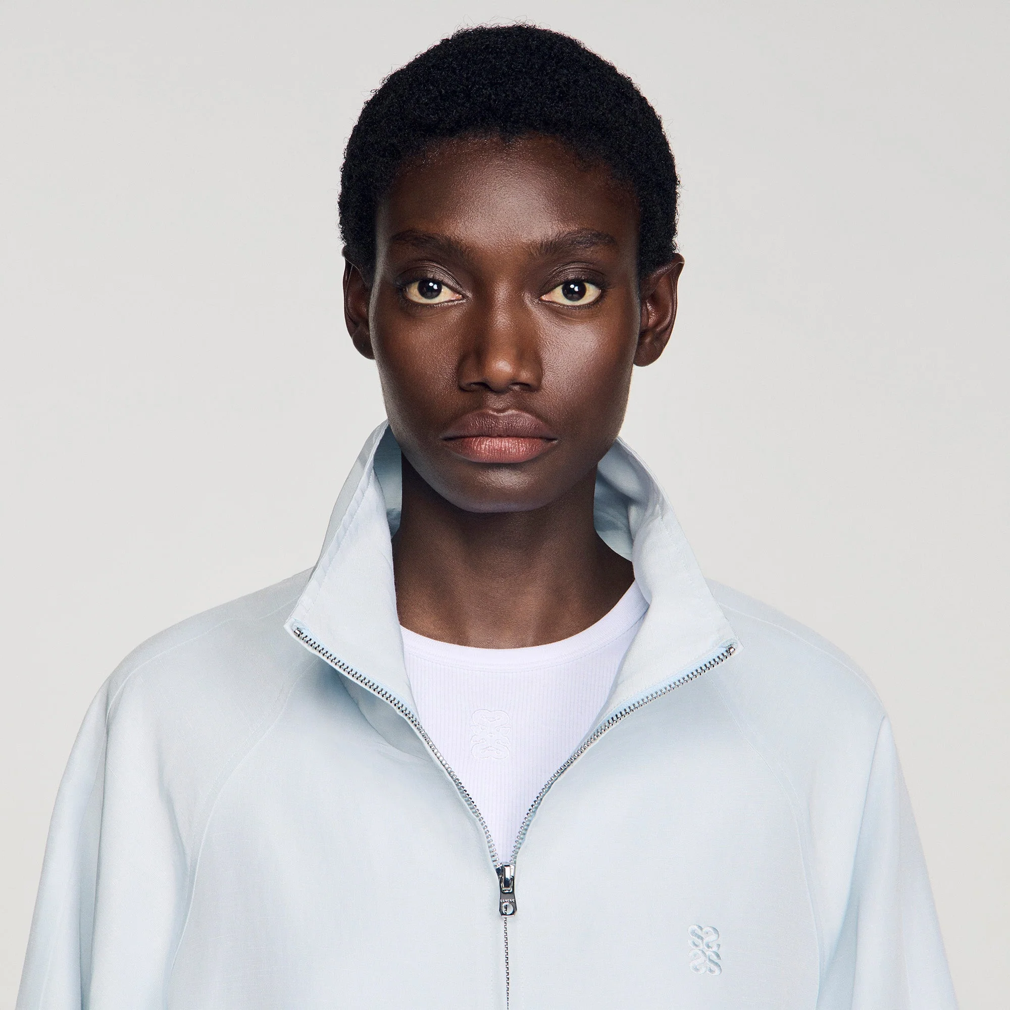 Jayn Embroidered Collar Oversized Jacket Sky Blue - Image 3