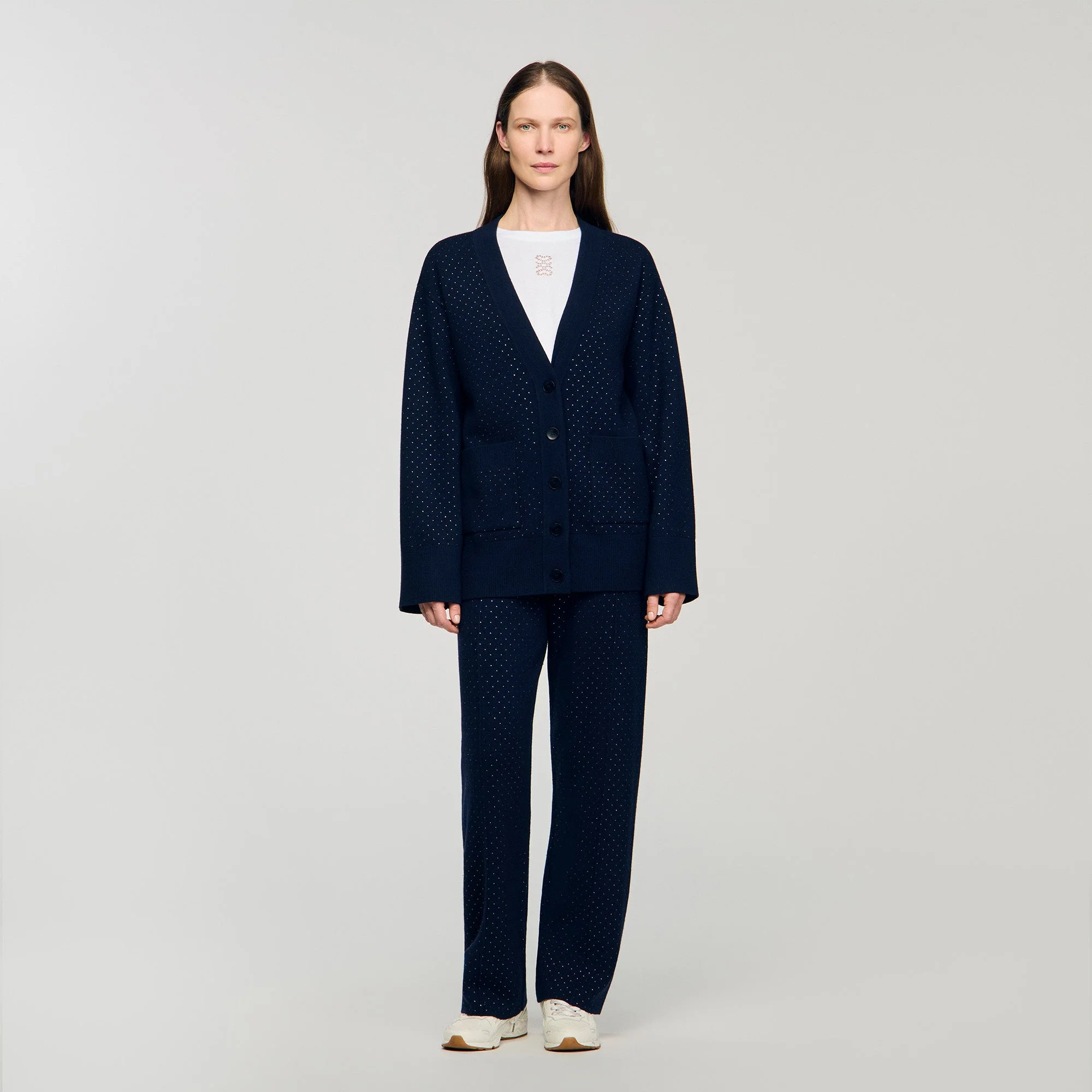 Vaddy Long Rhinestone Cardigan Navy Blue - Image 2