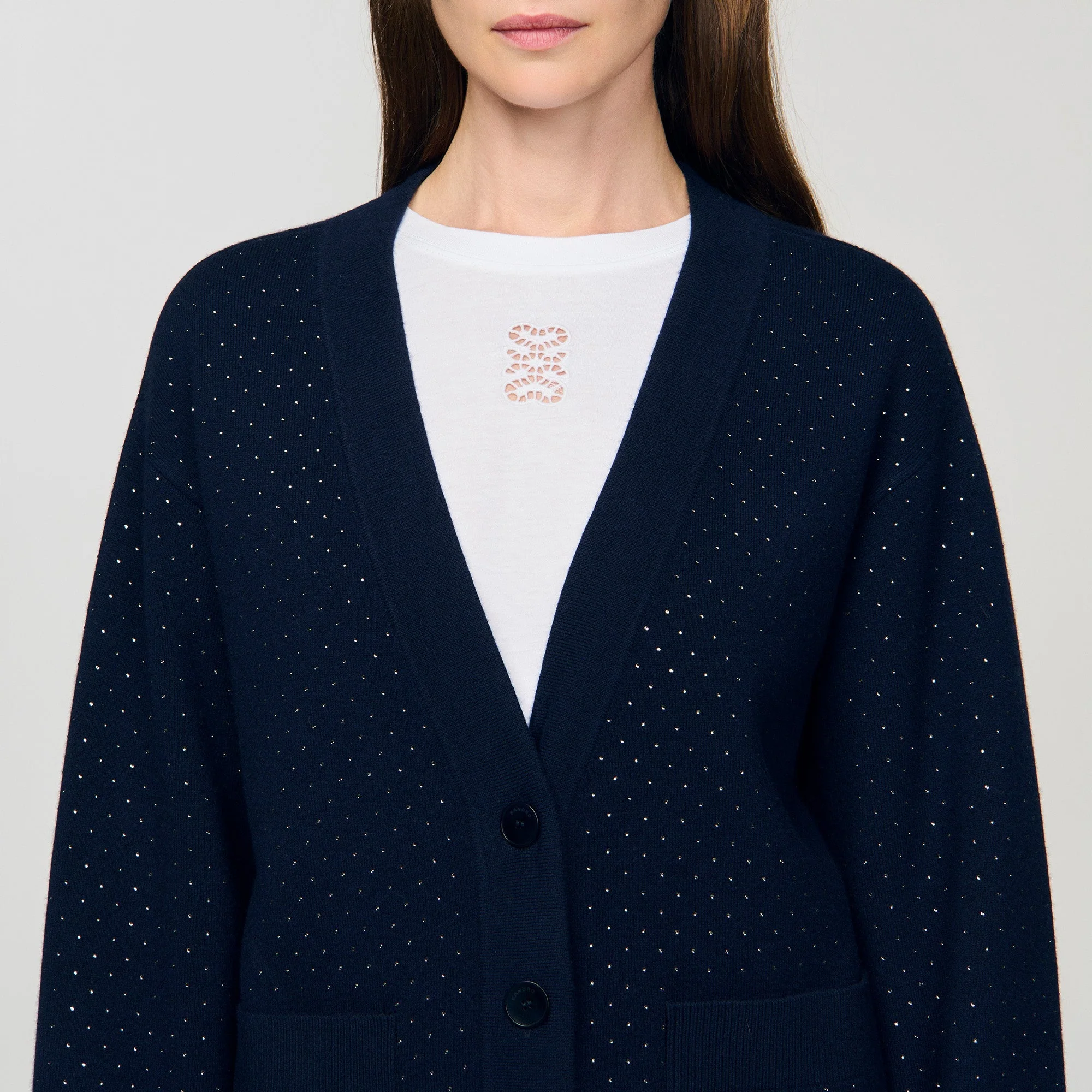 Vaddy Long Rhinestone Cardigan Navy Blue - Image 3