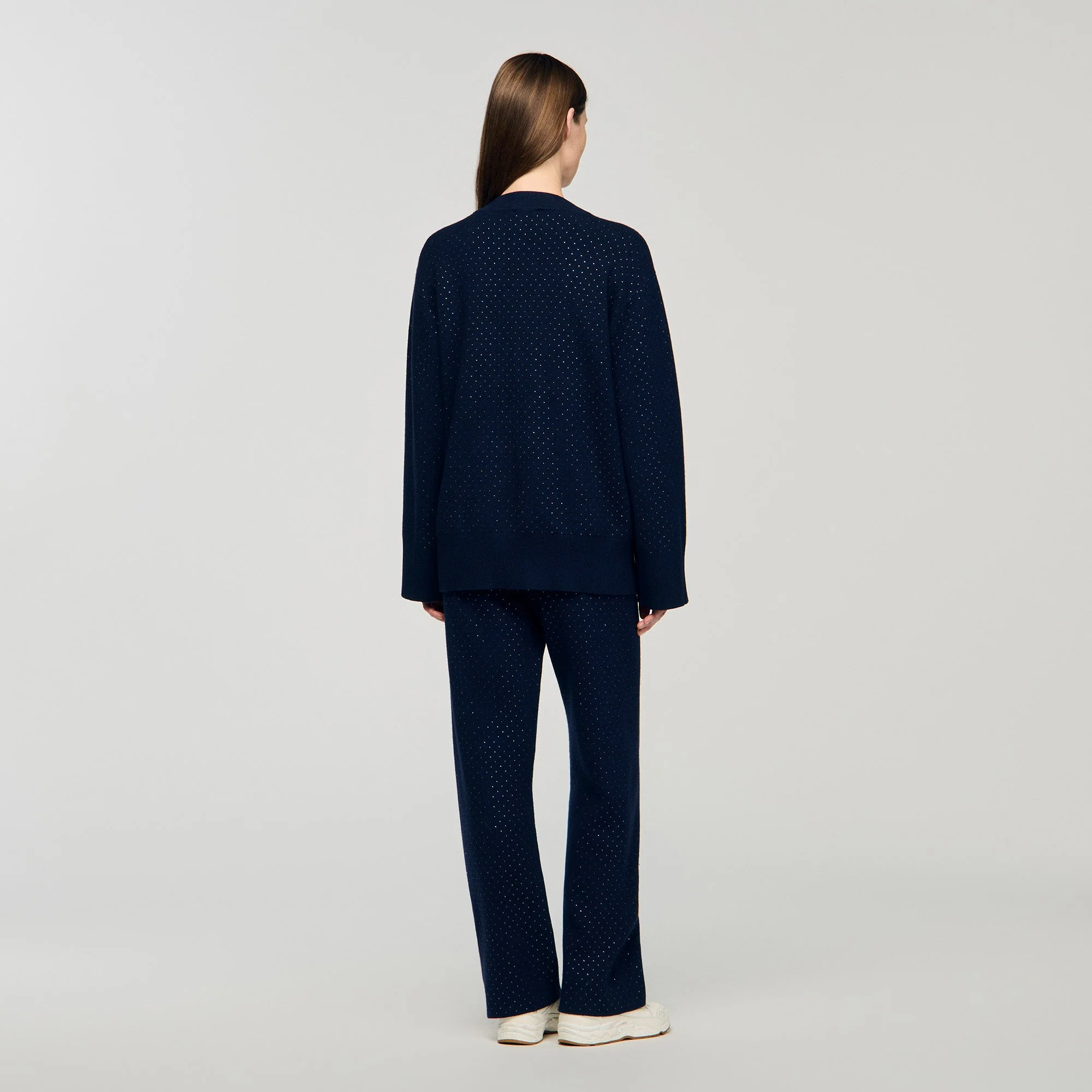 Vaddy Long Rhinestone Cardigan Navy Blue - Image 5