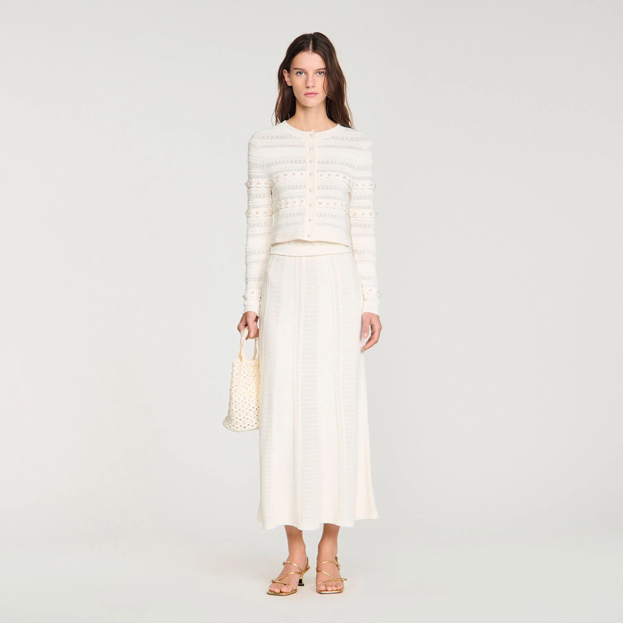 Laneo Pearl Textured Knit Cardigan Cream