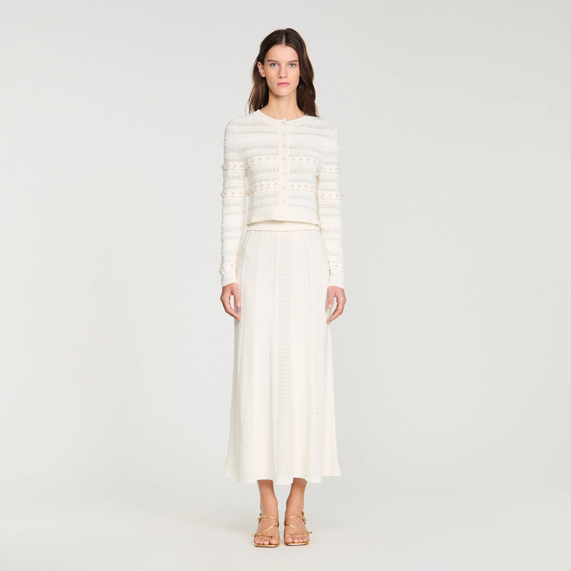 Laneo Pearl Textured Knit Cardigan Cream - Image 2