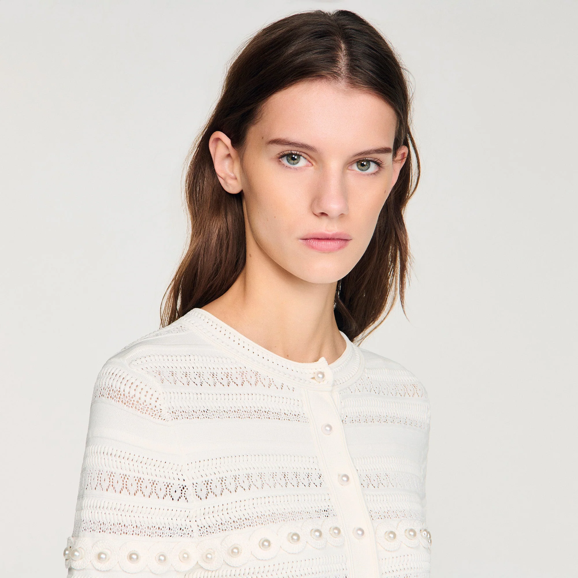 Laneo Pearl Textured Knit Cardigan Cream - Image 3