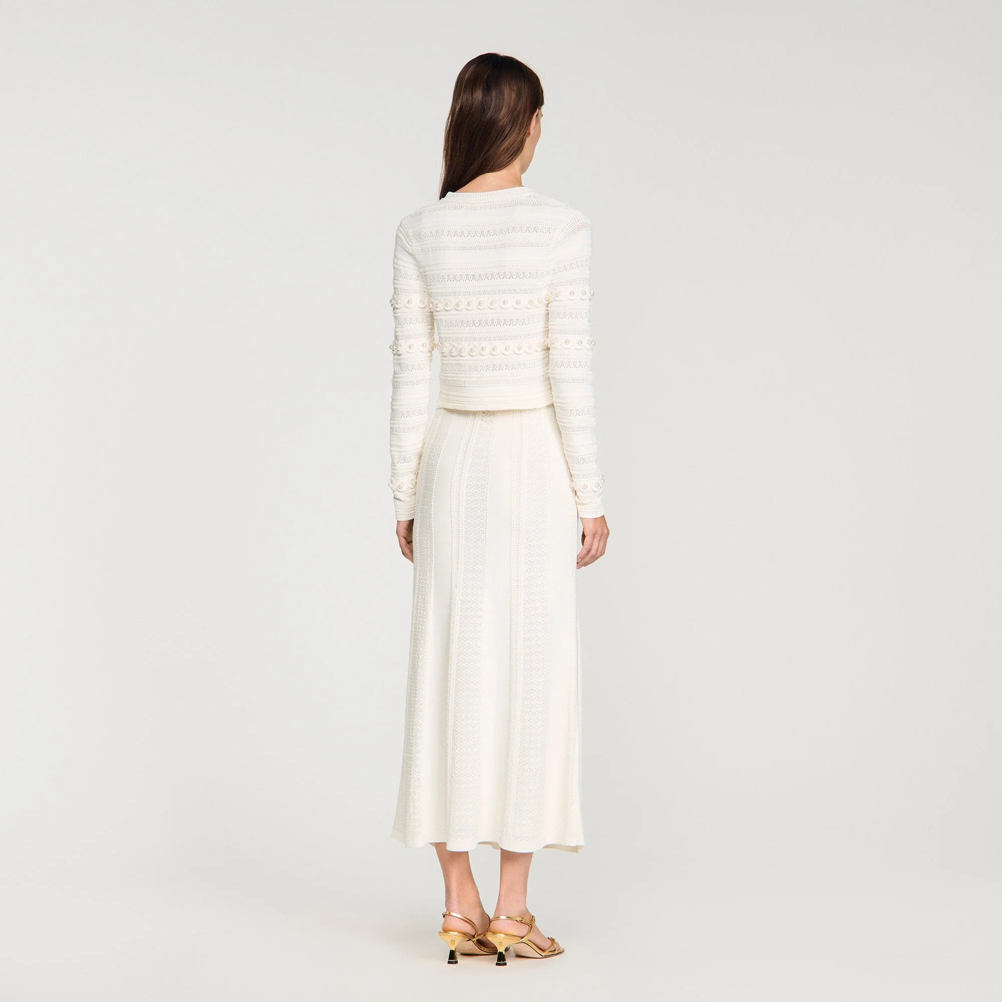 Laneo Pearl Textured Knit Cardigan Cream - Image 5