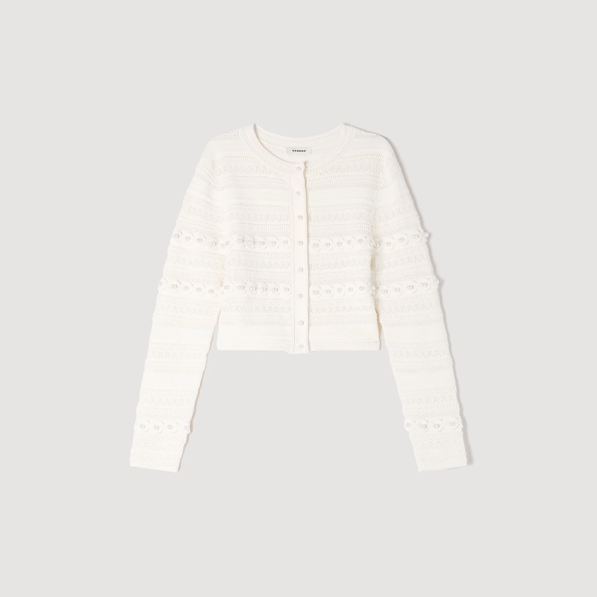 Laneo Pearl Textured Knit Cardigan Cream - Image 6