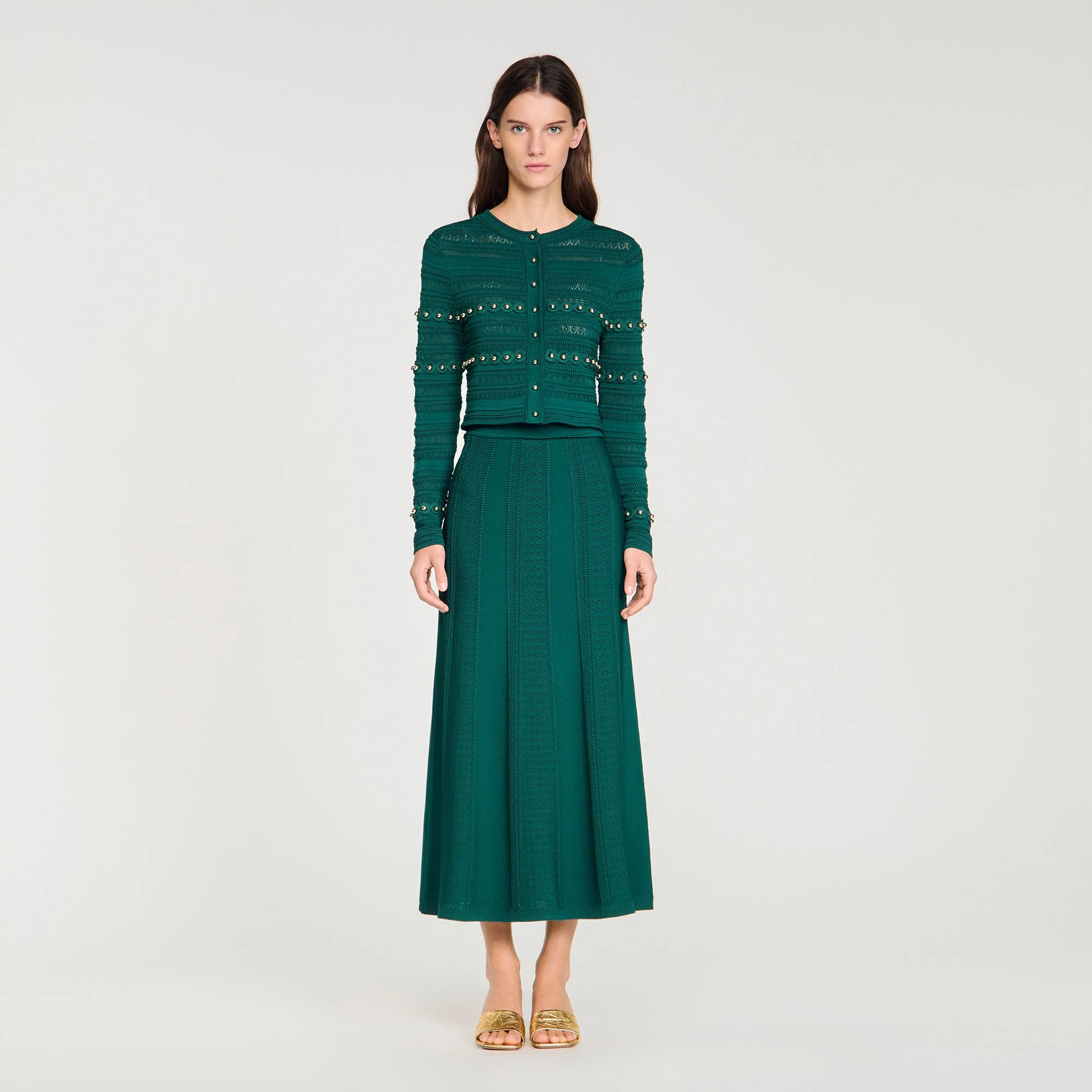 Laneo Pearl Textured Knit Cardigan Dark Green - Image 2