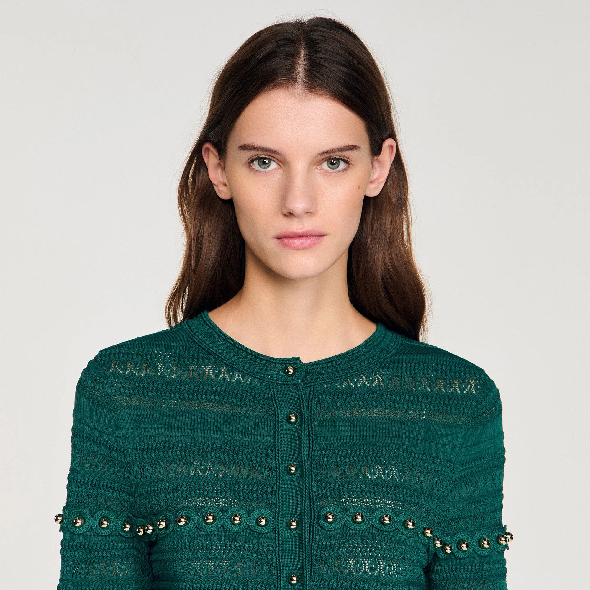 Laneo Pearl Textured Knit Cardigan Dark Green - Image 3