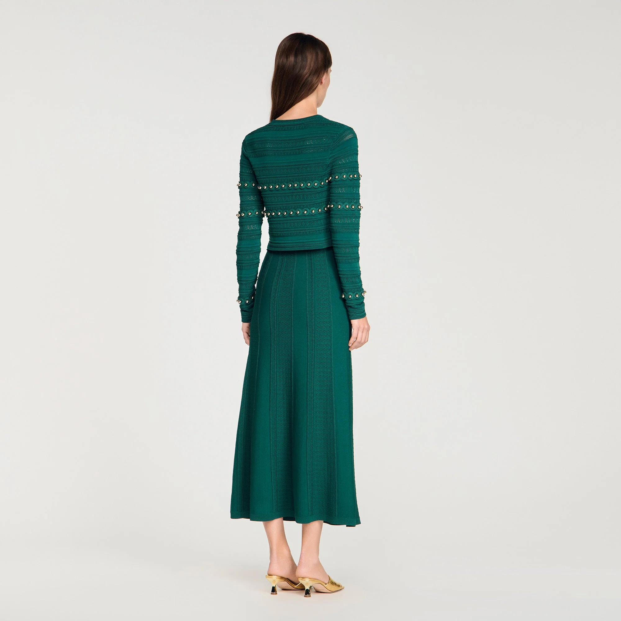 Laneo Pearl Textured Knit Cardigan Dark Green - Image 5