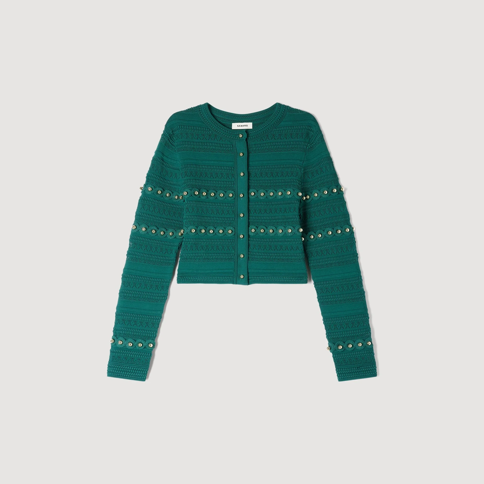 Laneo Pearl Textured Knit Cardigan Dark Green - Image 6