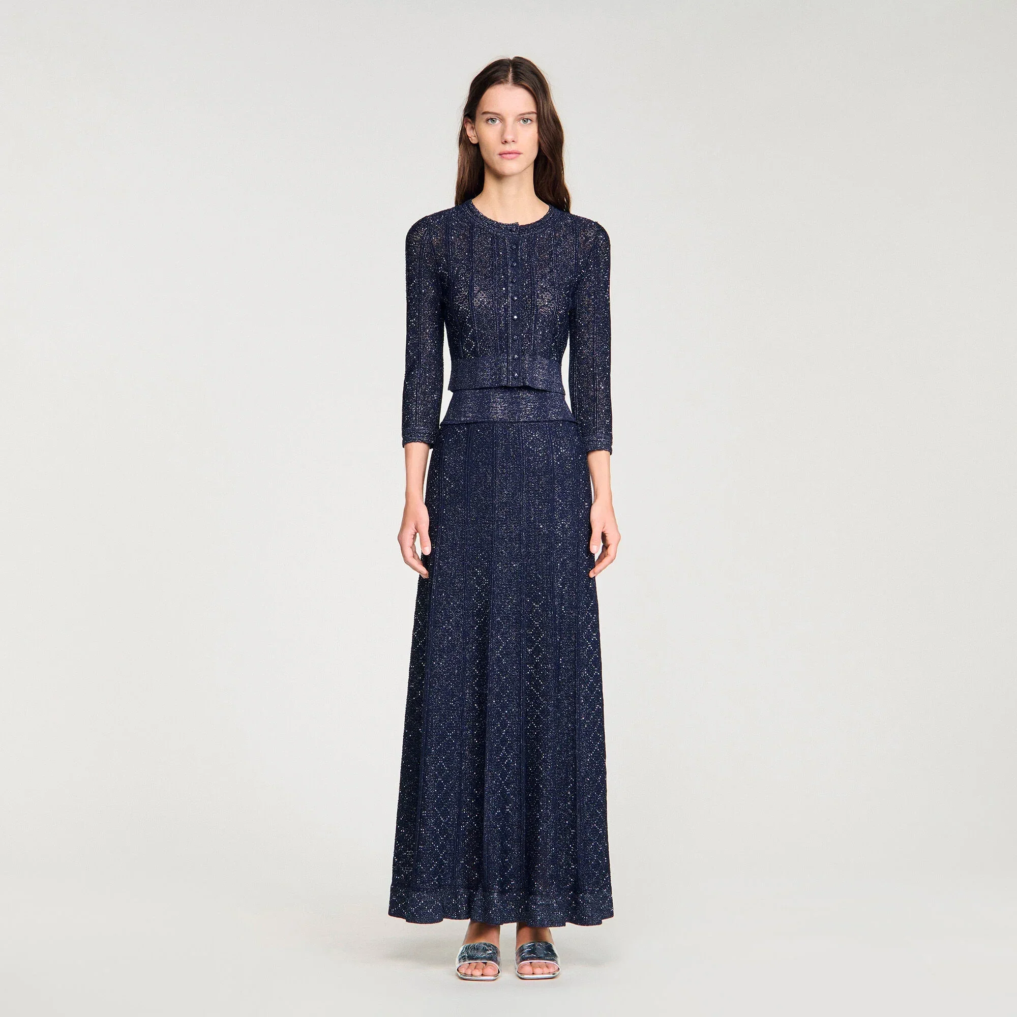 Lisane Strass Knit Cropped Cardigan Navy Blue - Image 2