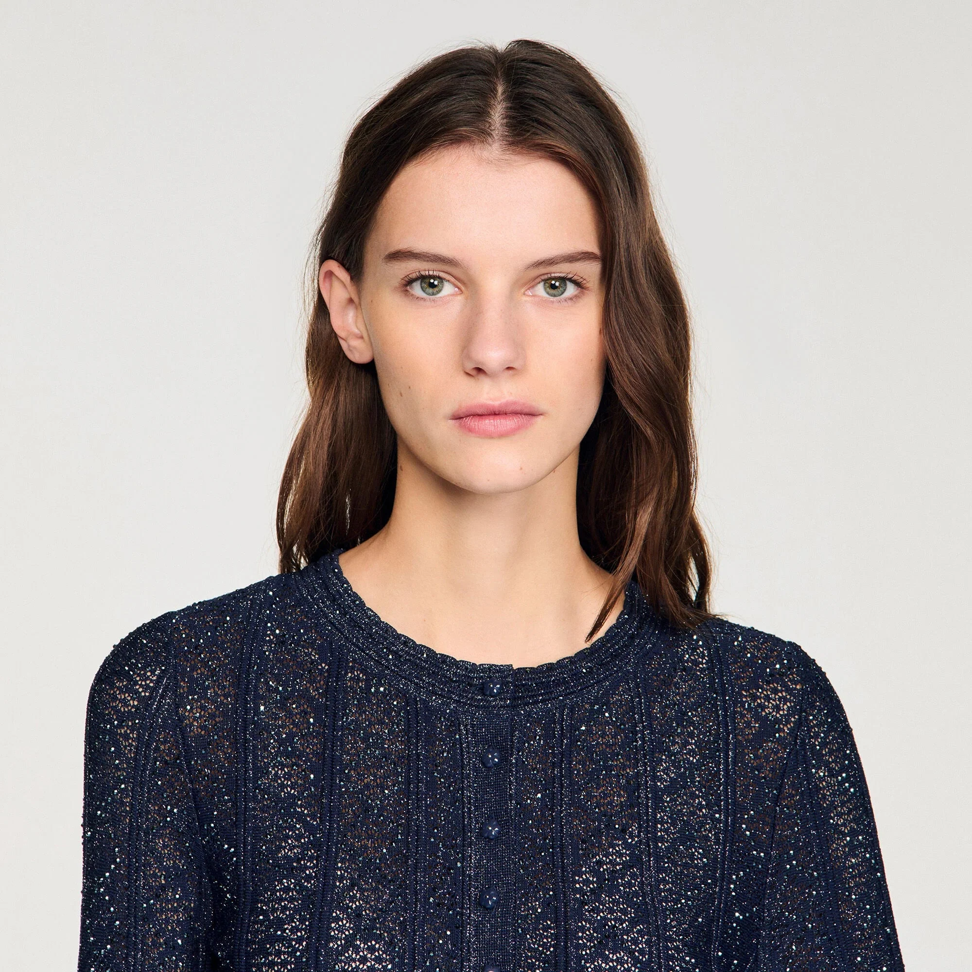 Lisane Strass Knit Cropped Cardigan Navy Blue - Image 3