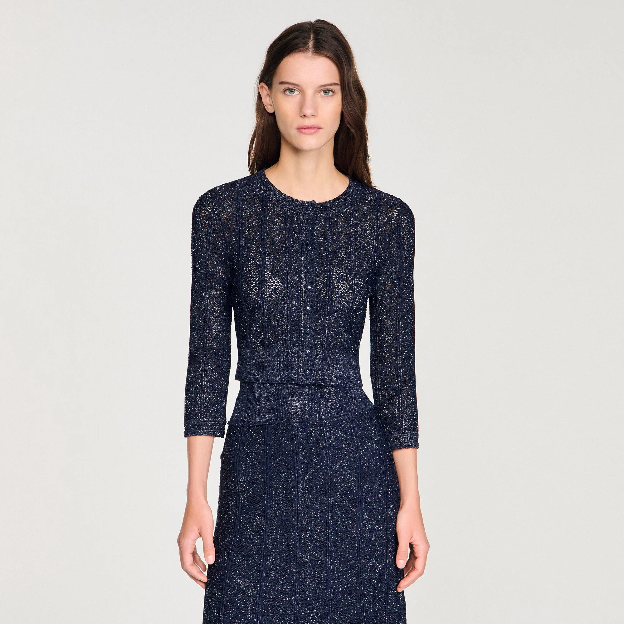 Lisane Strass Knit Cropped Cardigan Navy Blue - Image 4