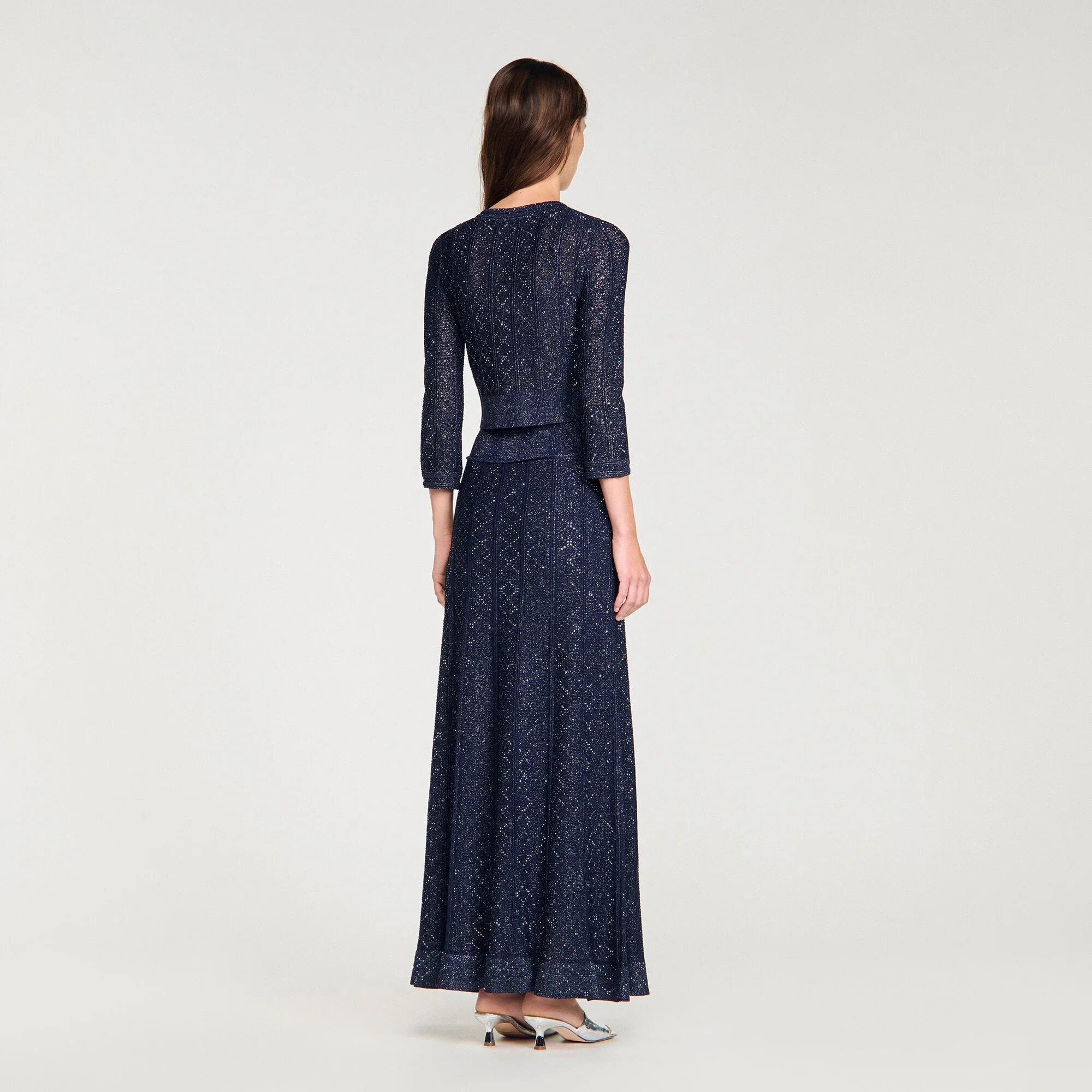 Lisane Strass Knit Cropped Cardigan Navy Blue - Image 5