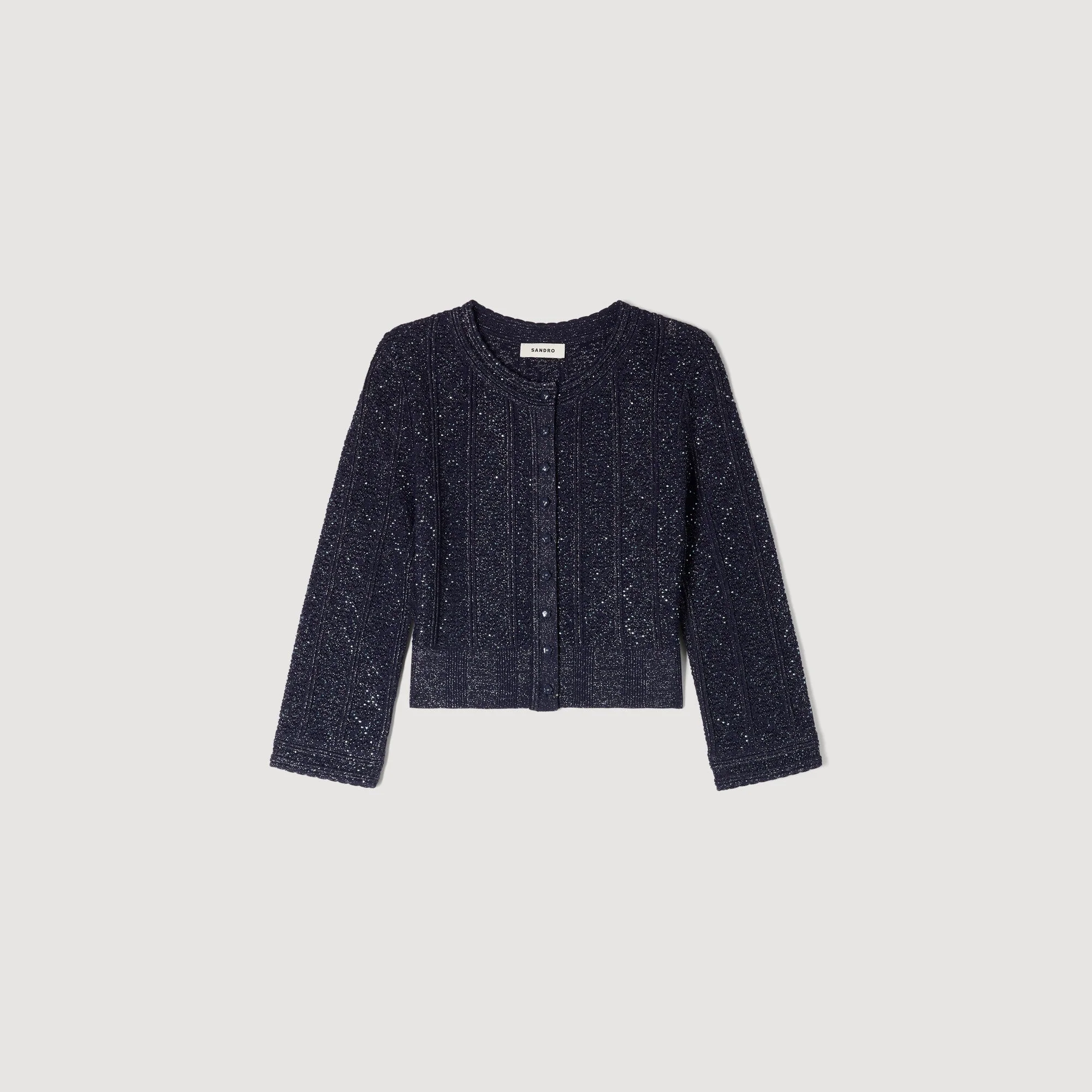 Lisane Strass Knit Cropped Cardigan Navy Blue - Image 6