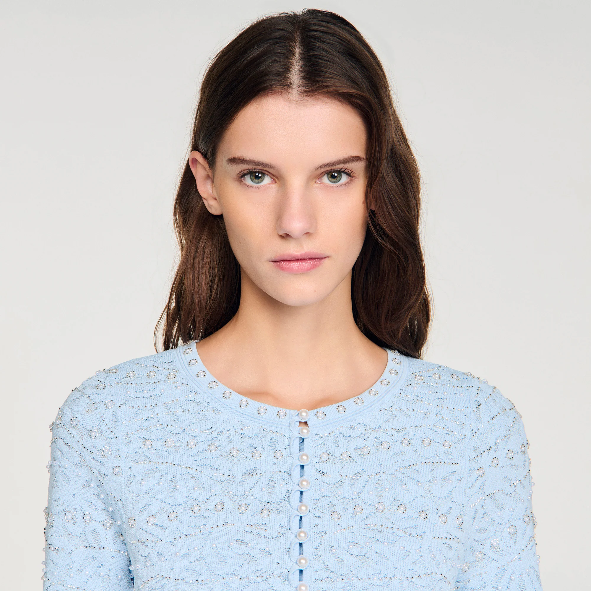 Leva Cropped Pearled Cardigan Sky Blue - Image 3
