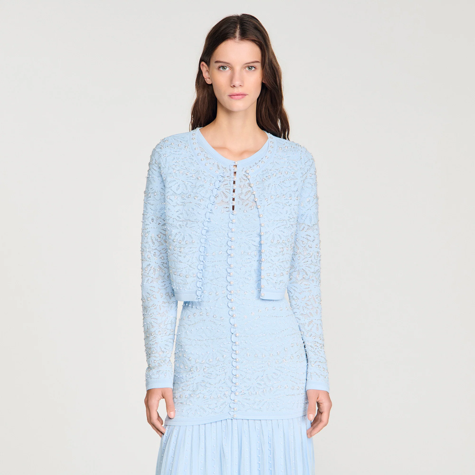 Leva Cropped Pearled Cardigan Sky Blue - Image 4