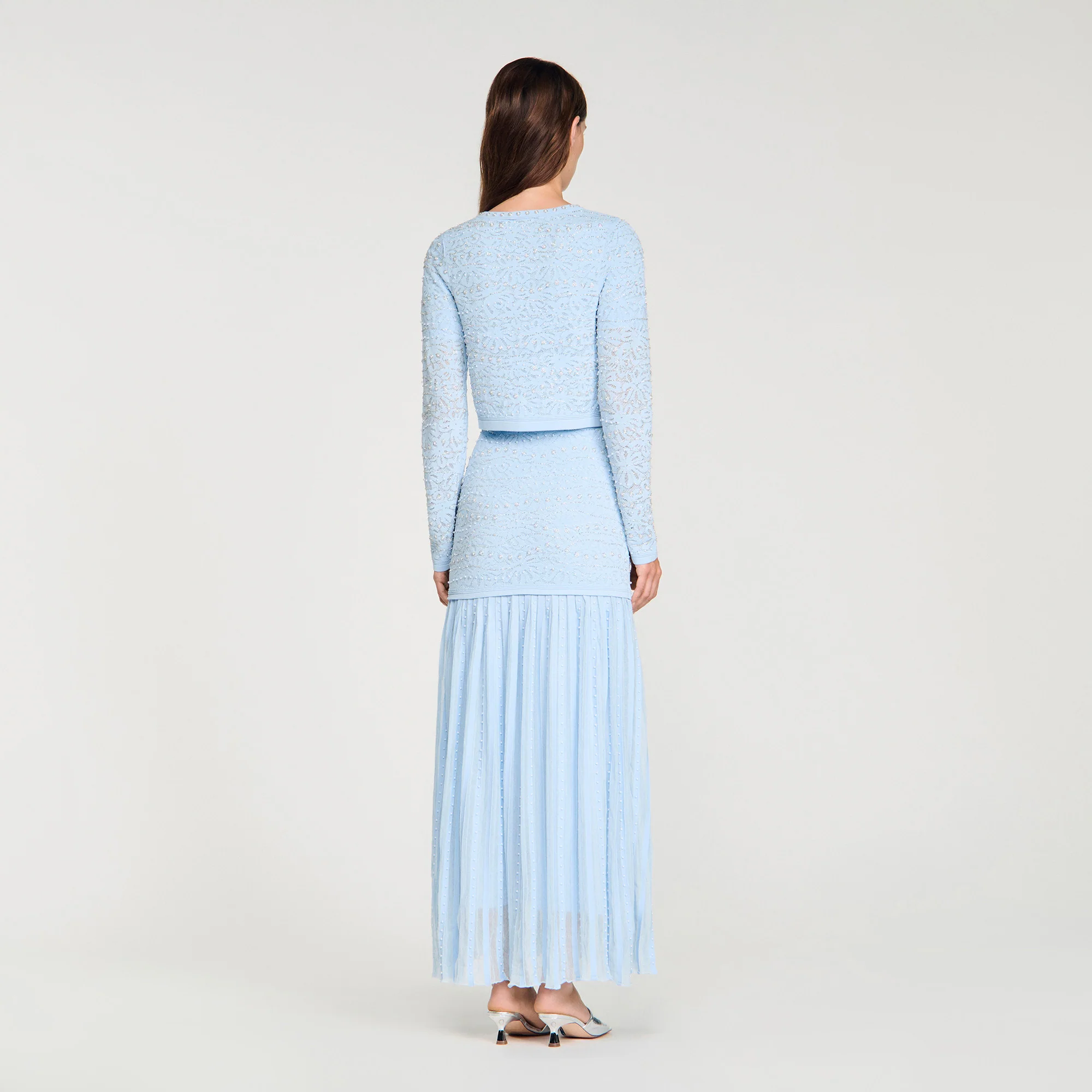 Leva Cropped Pearled Cardigan Sky Blue - Image 5