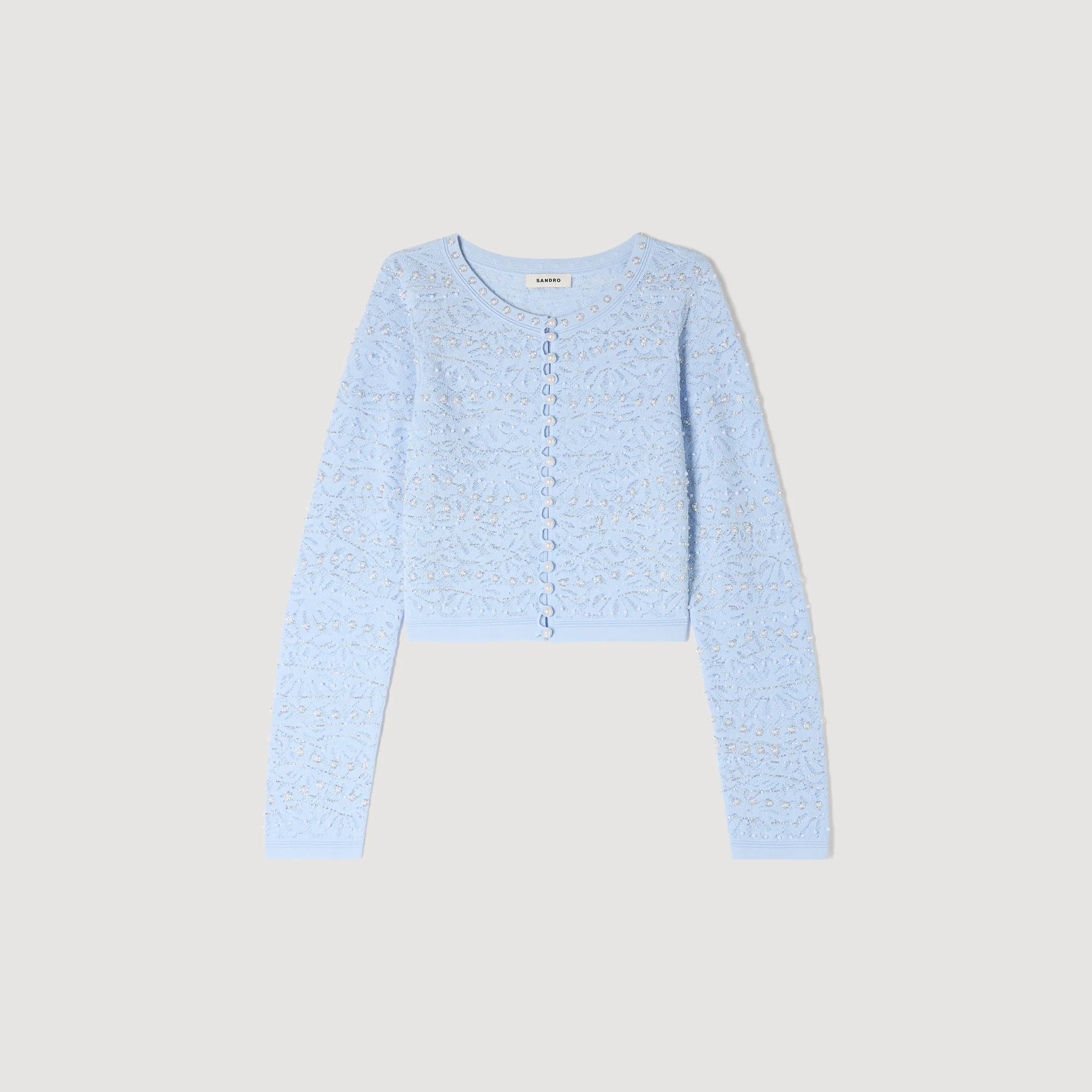 Leva Cropped Pearled Cardigan Sky Blue - Image 6