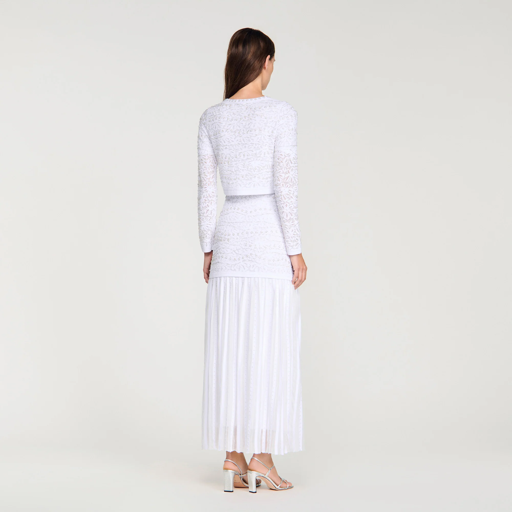 Leva Cropped Pearled Cardigan White - Image 5