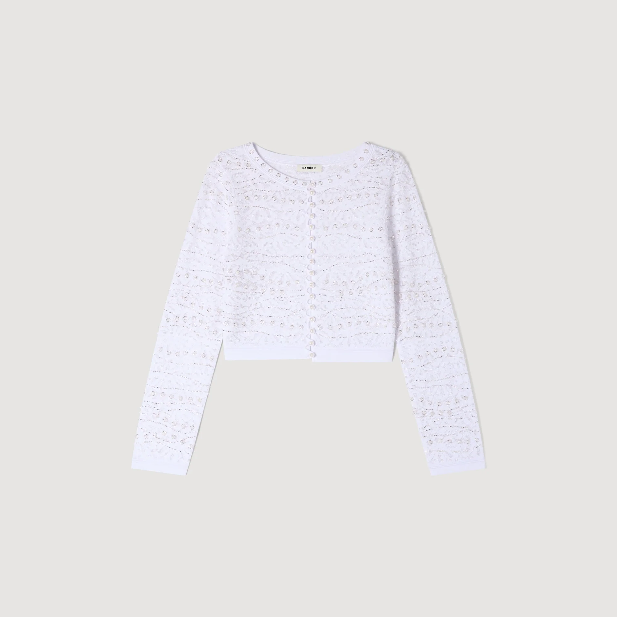 Leva Cropped Pearled Cardigan White - Image 6