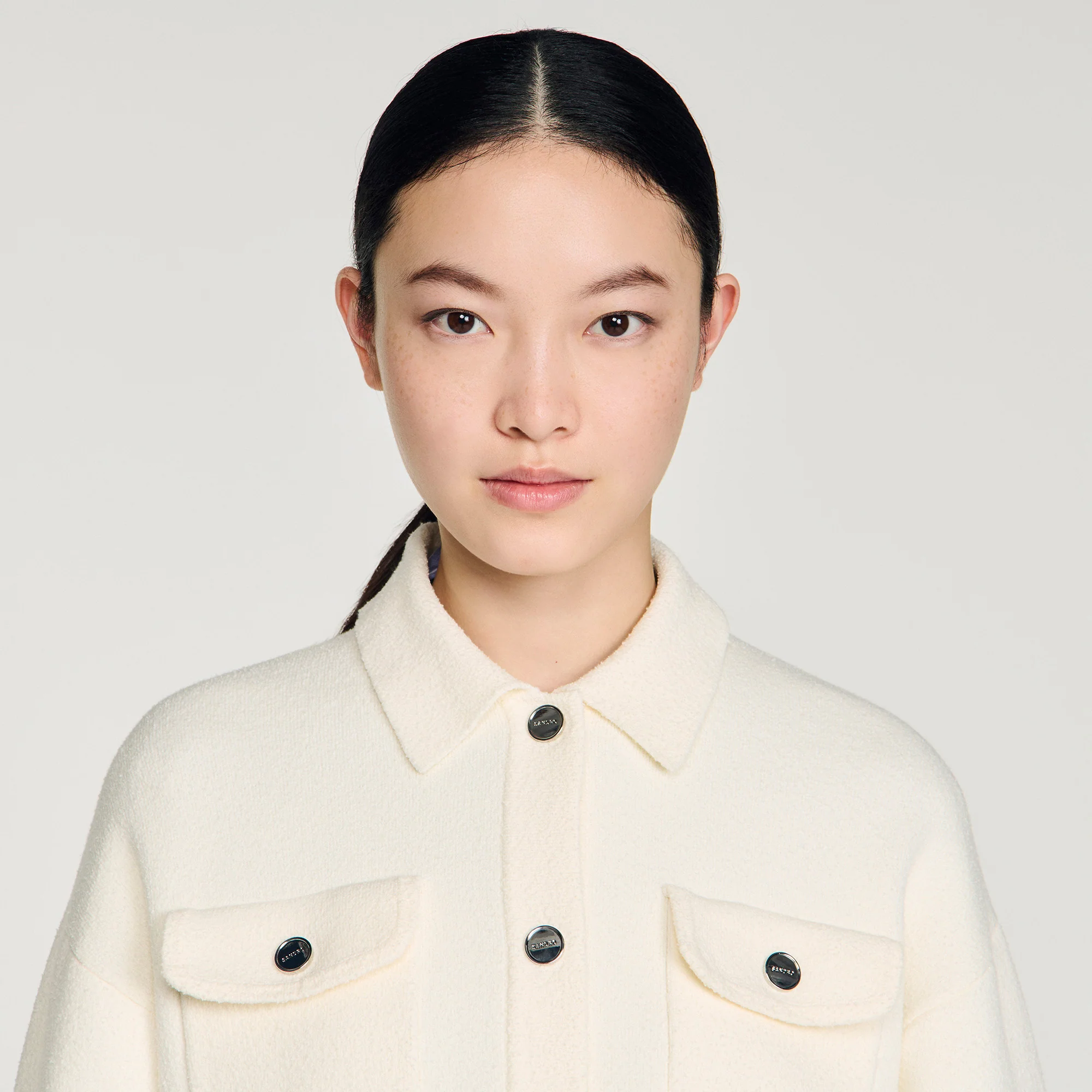 Madeen Cardigan With Denim Details Ecru - Image 3