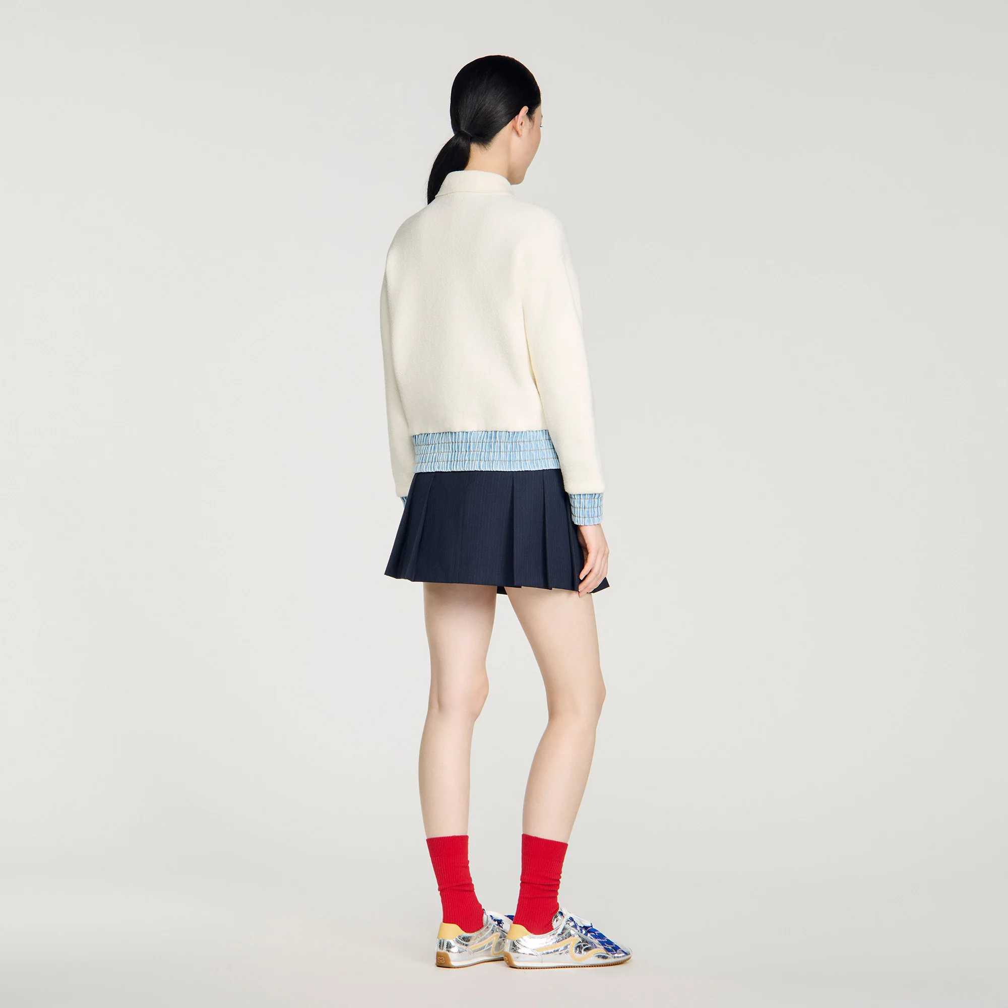 Madeen Cardigan With Denim Details Ecru - Image 5
