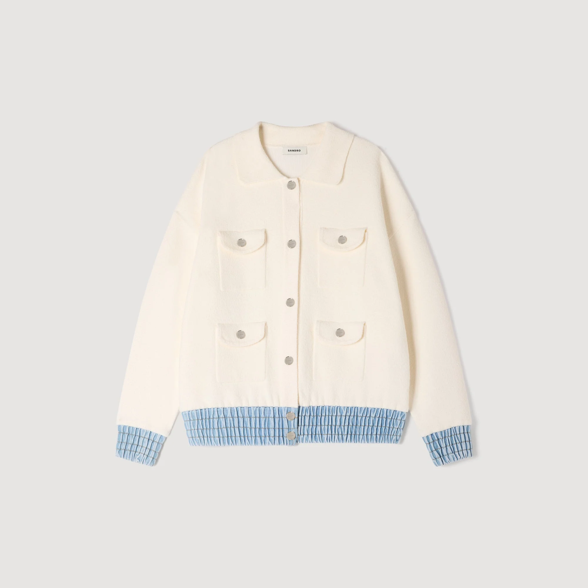 Madeen Cardigan With Denim Details Ecru - Image 6
