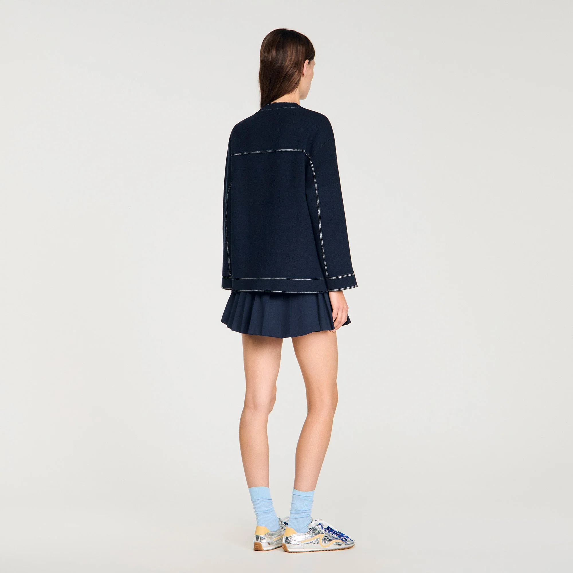 Brooklyn Contrast Stitch Cardigan Navy Blue - Image 5