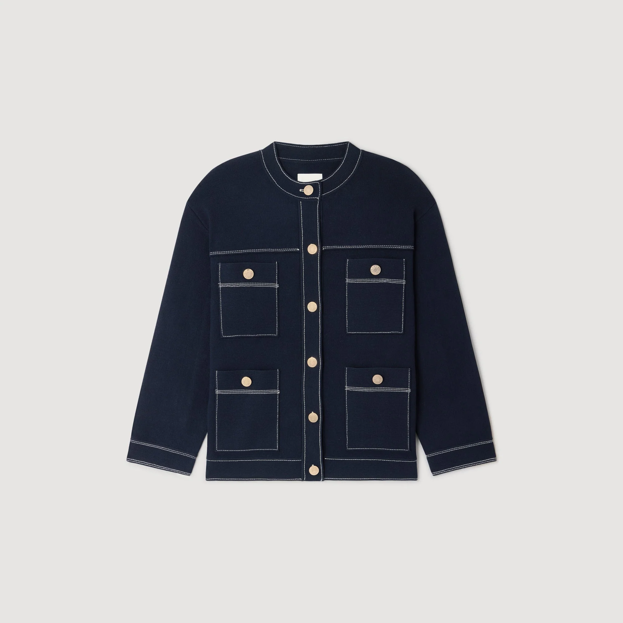 Brooklyn Contrast Stitch Cardigan Navy Blue - Image 6