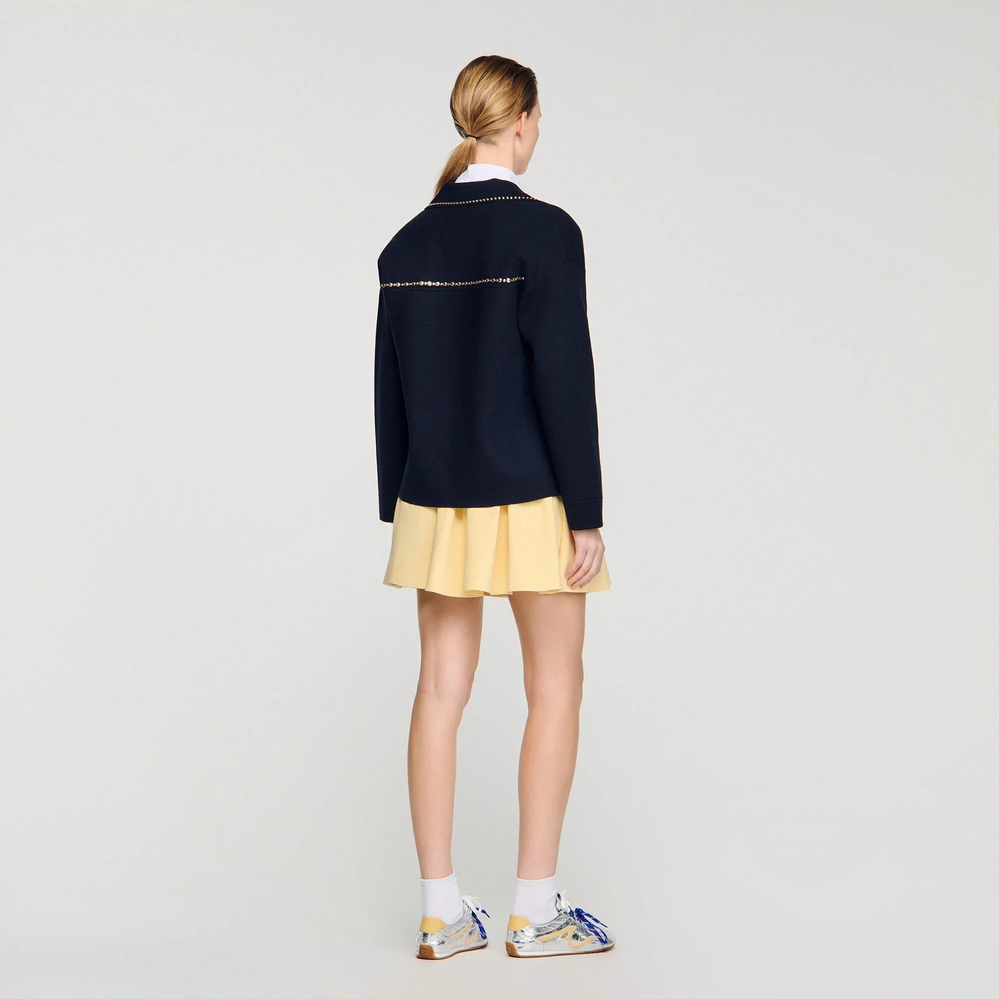 Truman Studded Blazer Collar Cardigan Navy Blue - Image 5