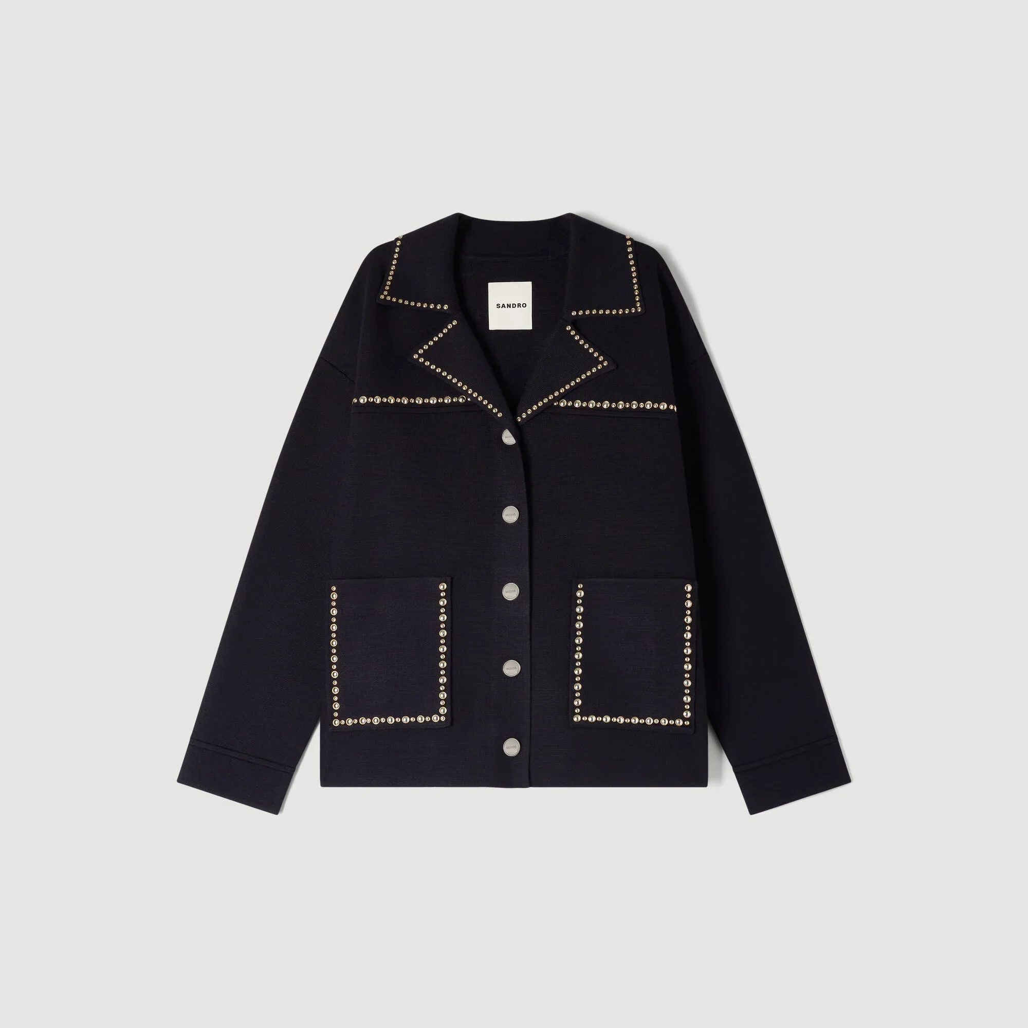 Truman Studded Blazer Collar Cardigan Navy Blue - Image 6