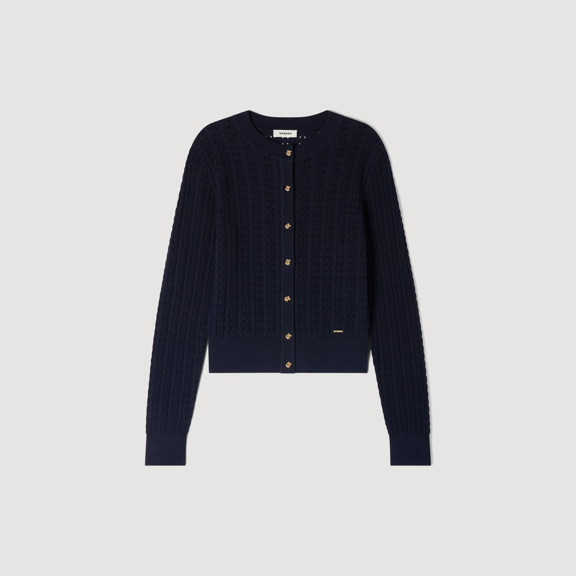 Flavio Cropped Textured Knit Cardigan Navy Blue - Image 6