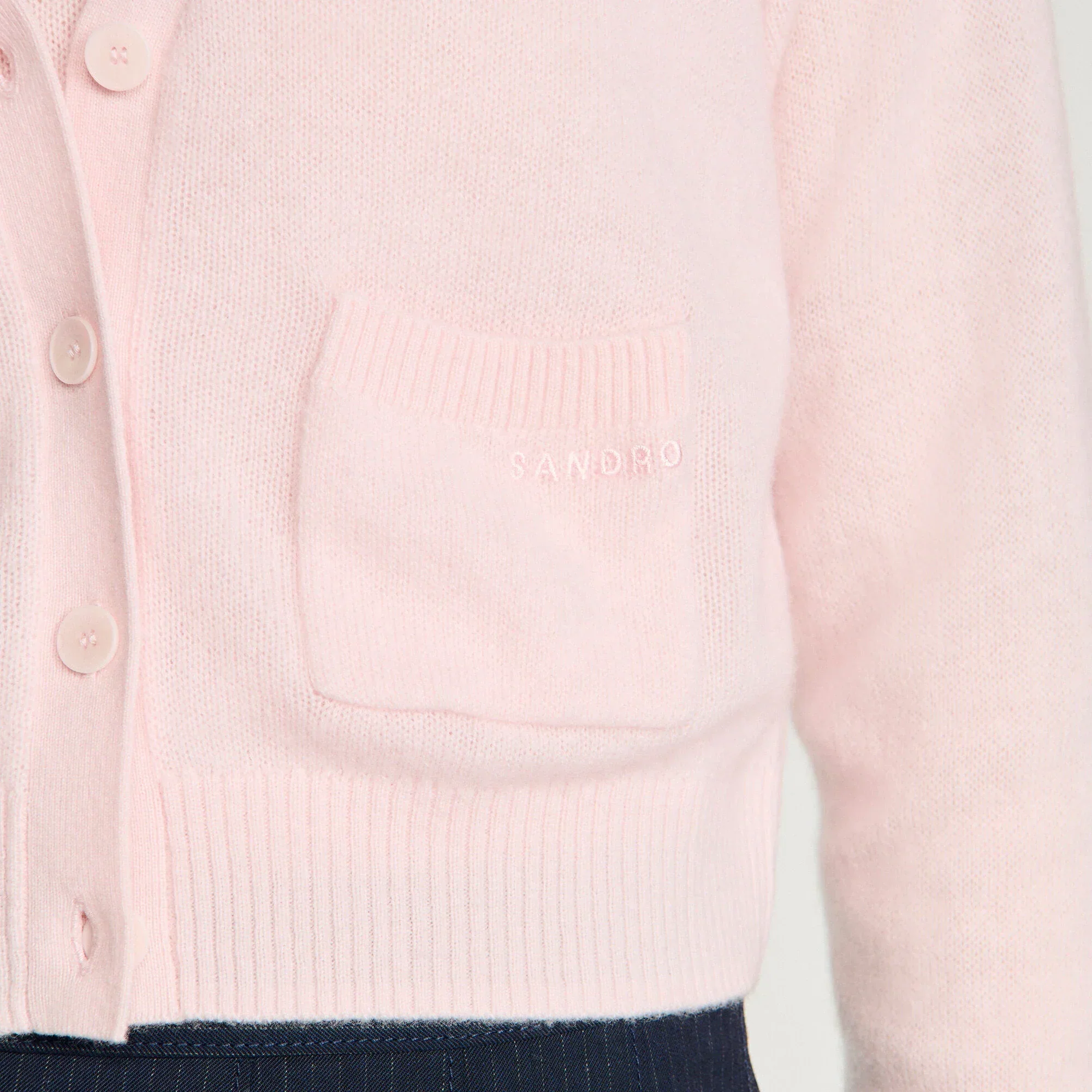 Cassidie Cropped Cashmere Wool Cardigan Light Pink - Image 3