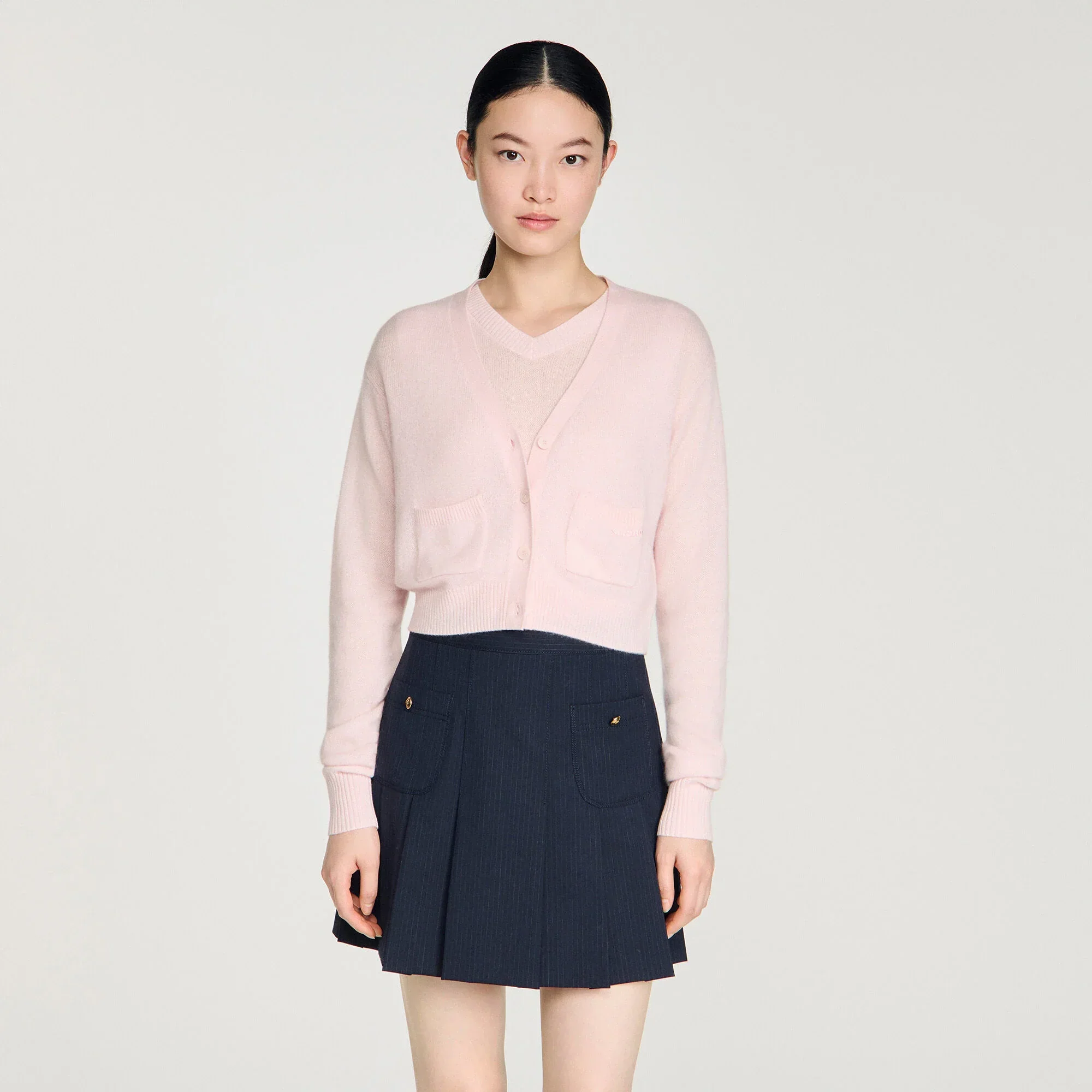 Cassidie Cropped Cashmere Wool Cardigan Light Pink - Image 4