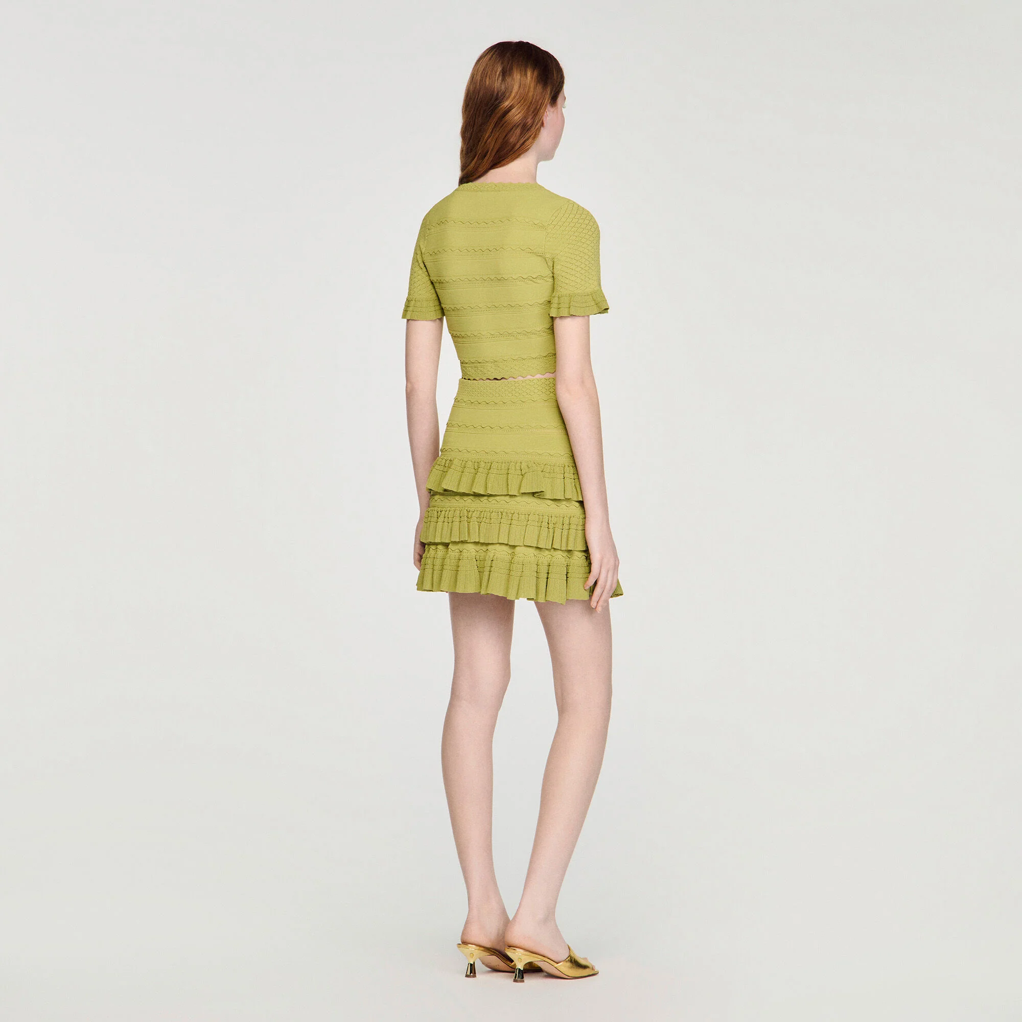 Elena Cropped Ruffled-Sleeve Cardigan Green - Image 5