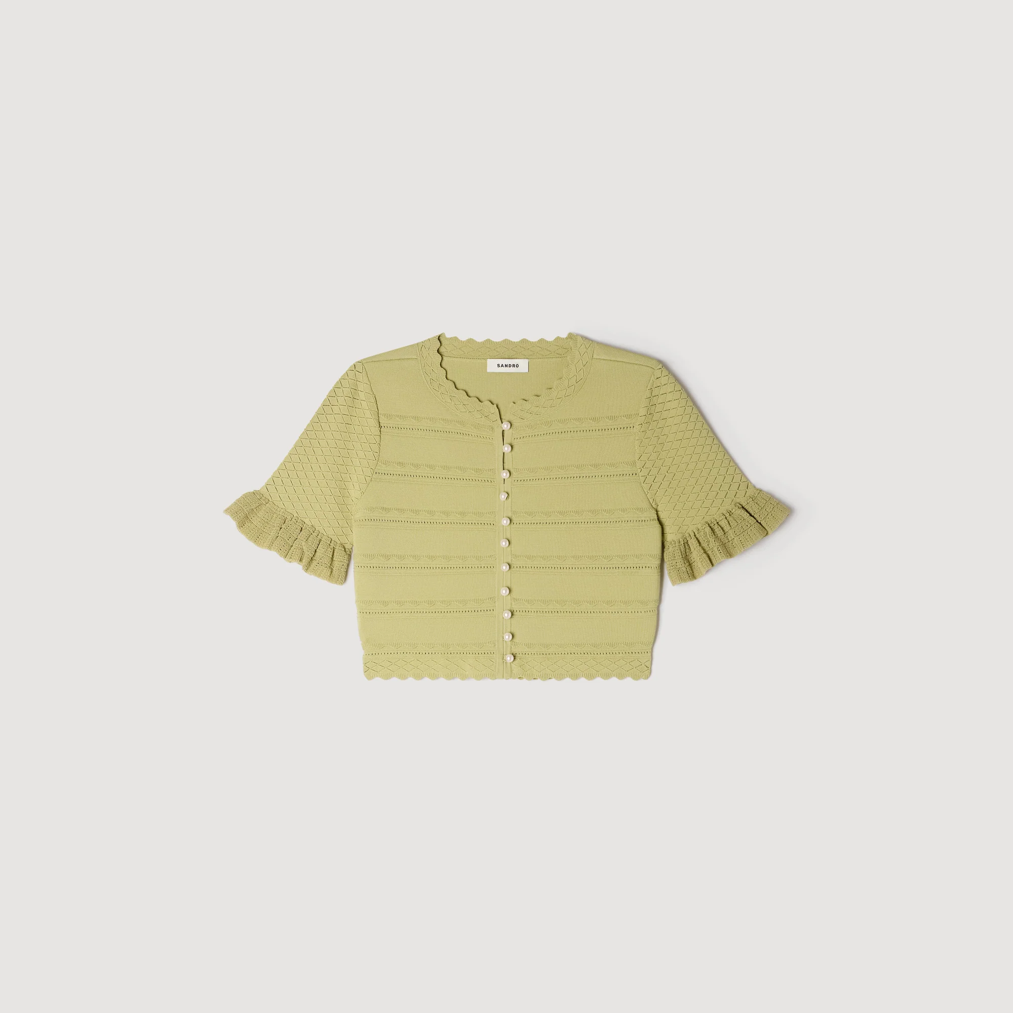 Elena Cropped Ruffled-Sleeve Cardigan Green - Image 6