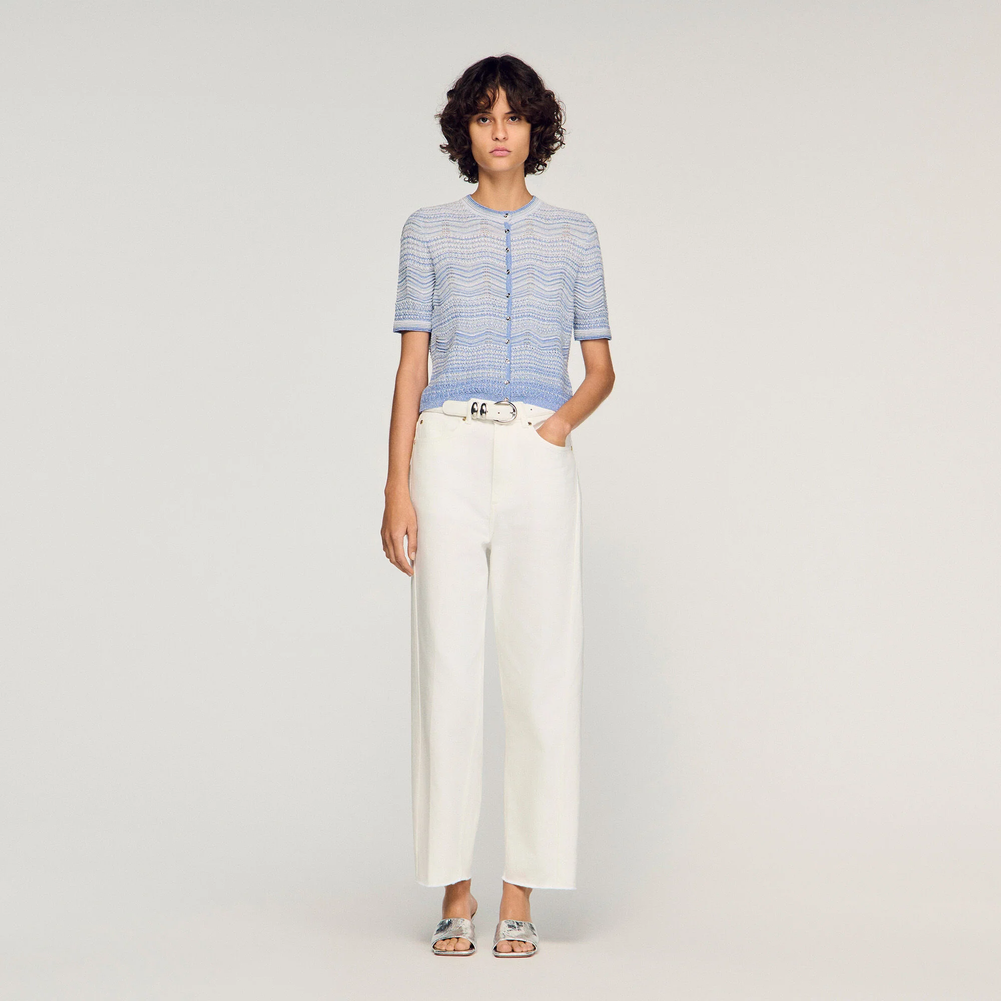 Davine Decorative Knit Cardigan Sky Blue
