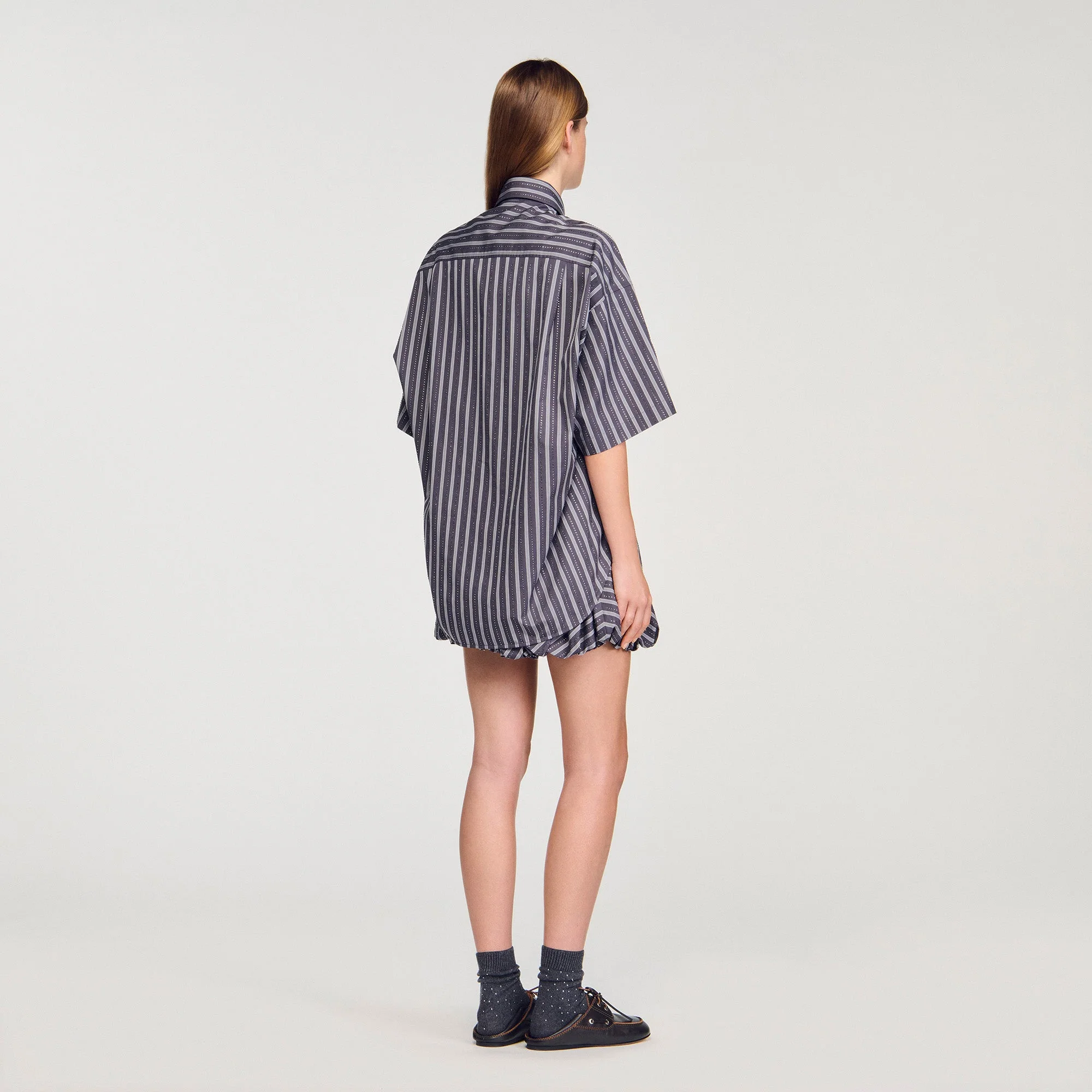 Midnight Oversized Striped Rhinestone Shirt Grey - Image 3