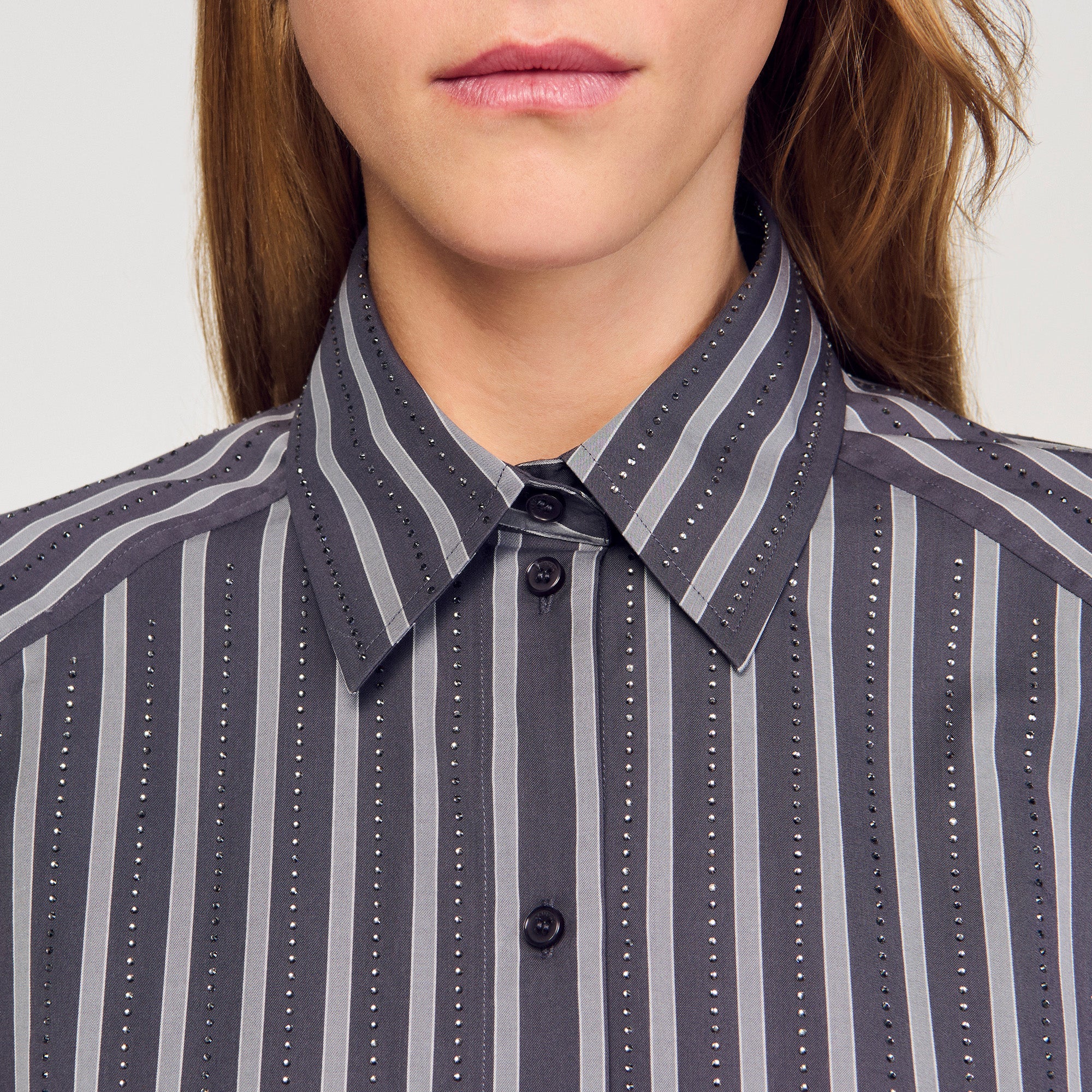 Midnight Oversized Striped Rhinestone Shirt Grey - Image 6