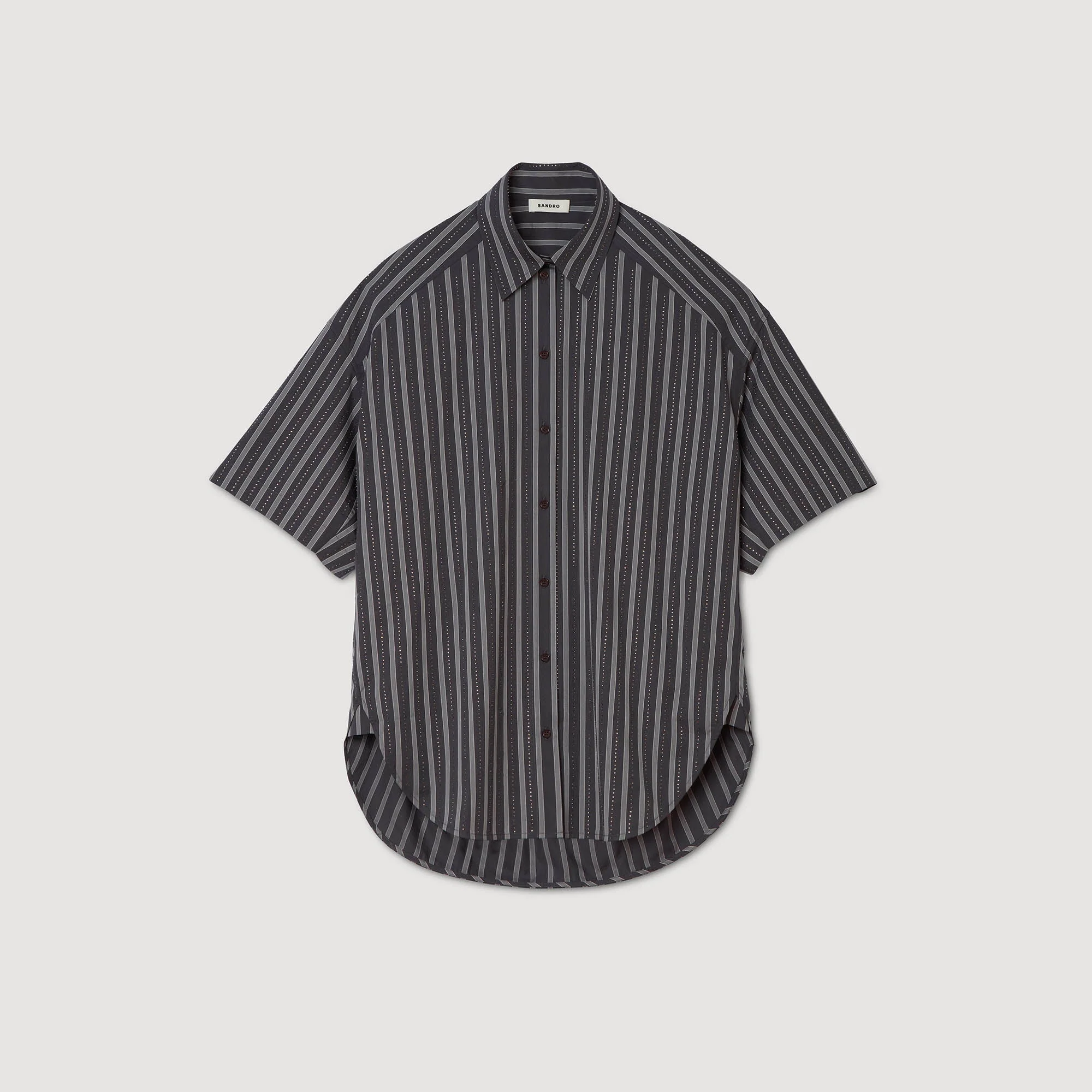 Midnight Oversized Striped Rhinestone Shirt Grey - Image 7