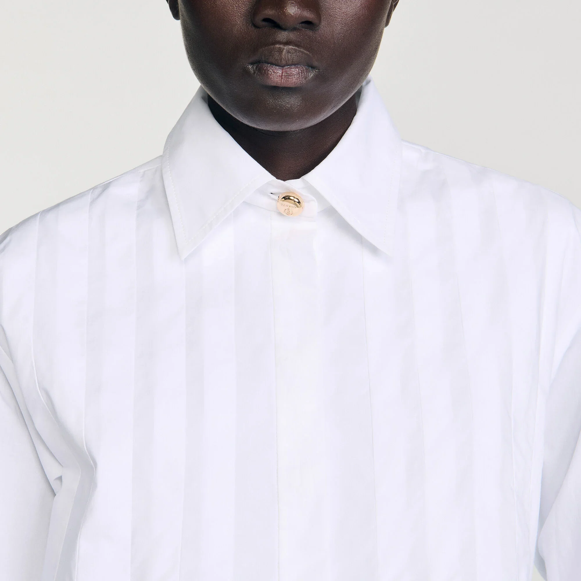 Andie Pleated Cropped Shirt White - Image 3