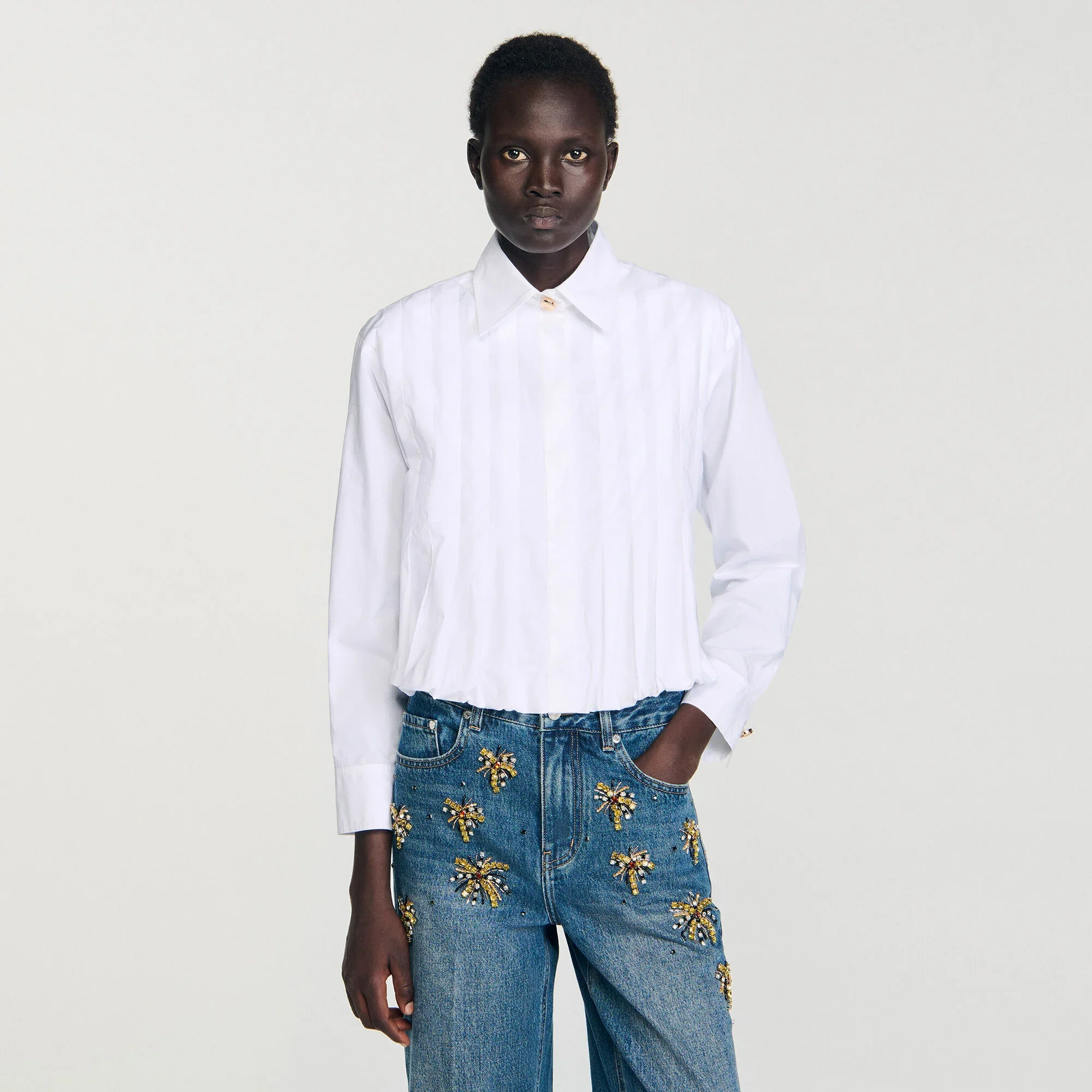 Andie Pleated Cropped Shirt White - Image 4