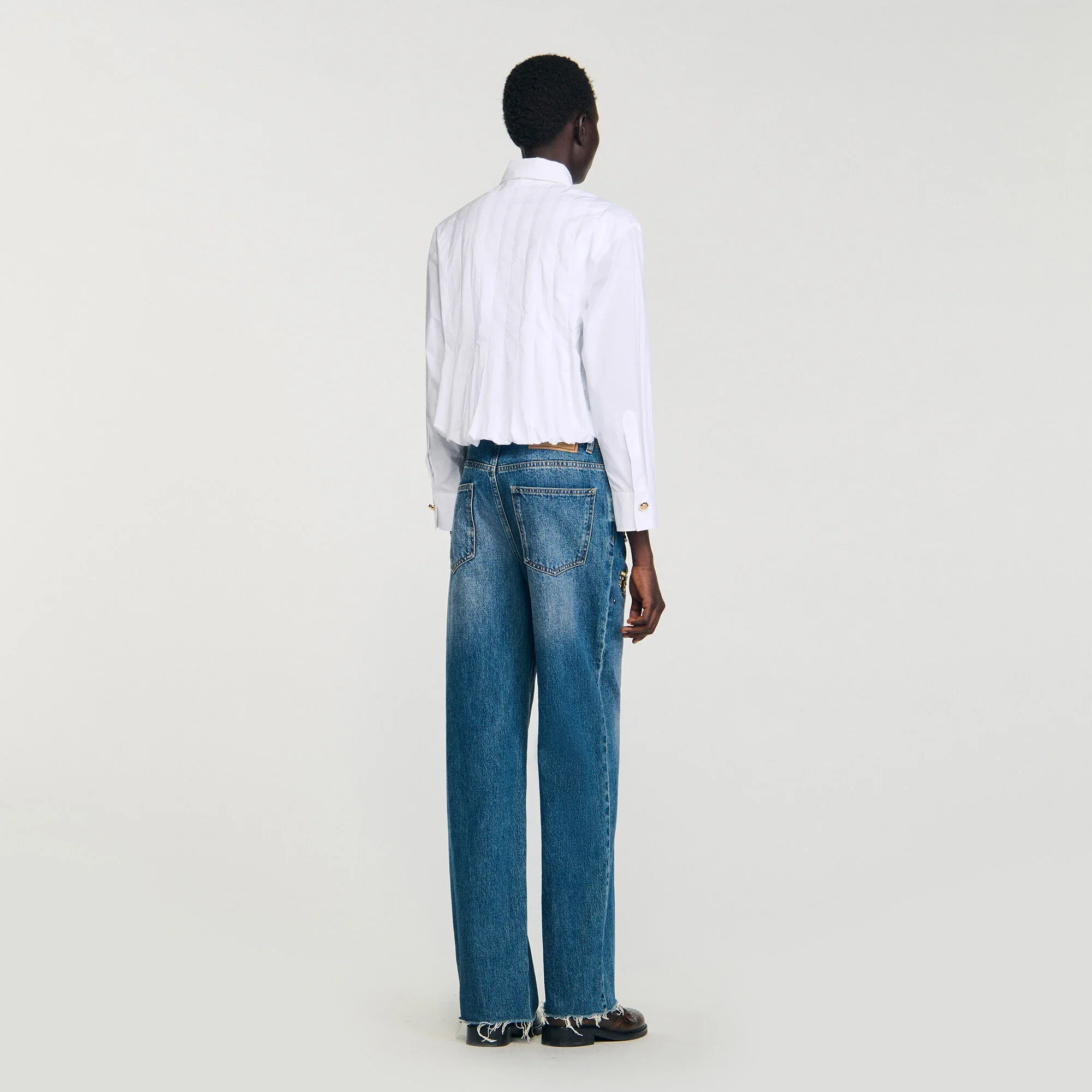 Andie Pleated Cropped Shirt White - Image 5