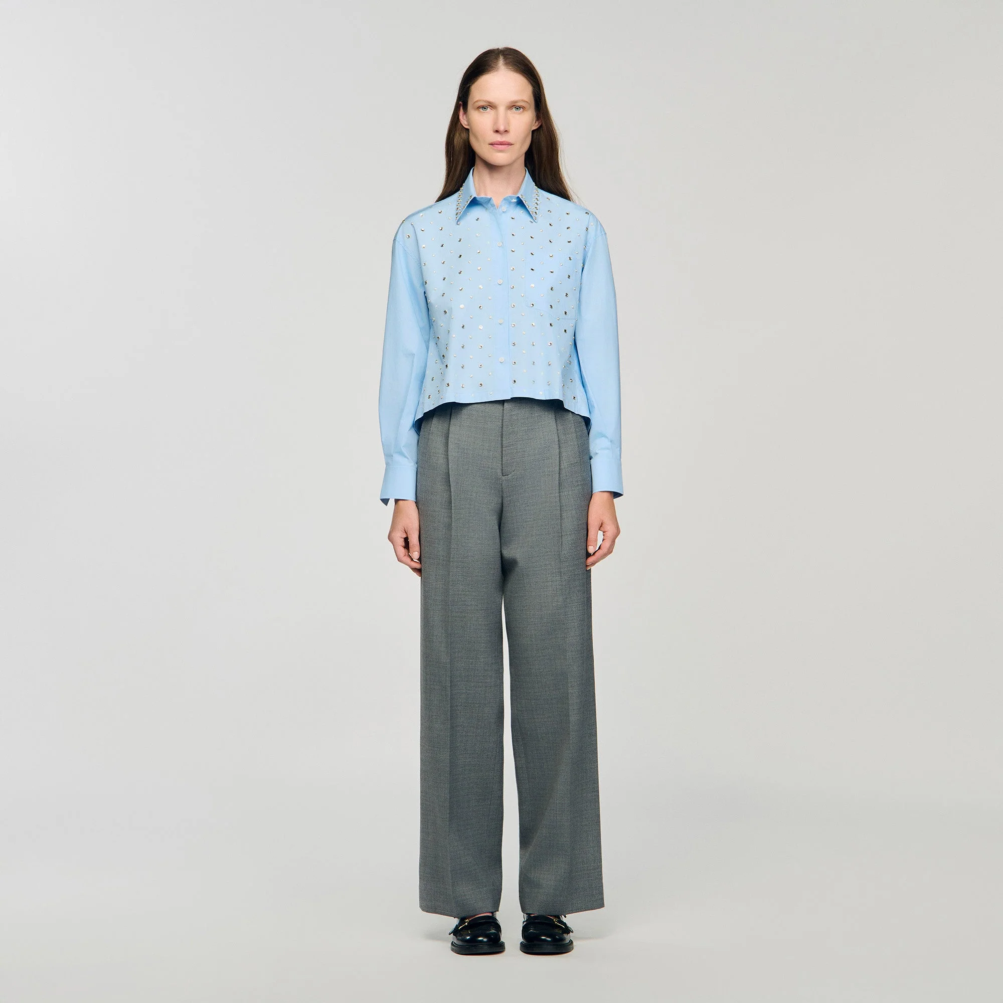 Eloane Rhinestone shirt Sky Blue - Image 2