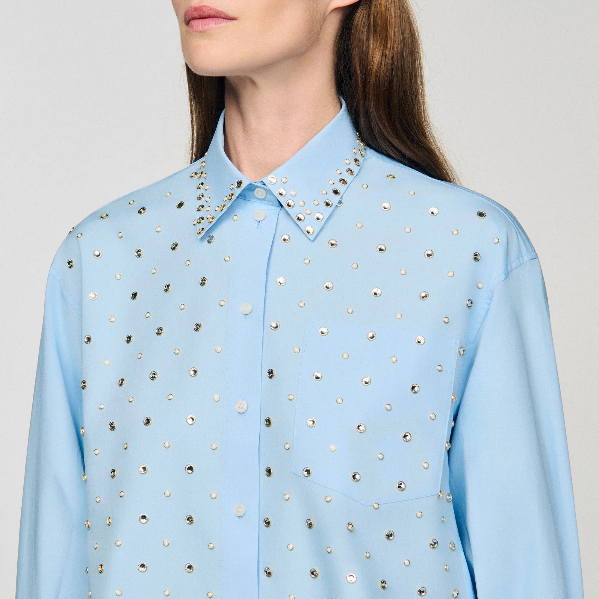 Eloane Rhinestone shirt Sky Blue - Image 3